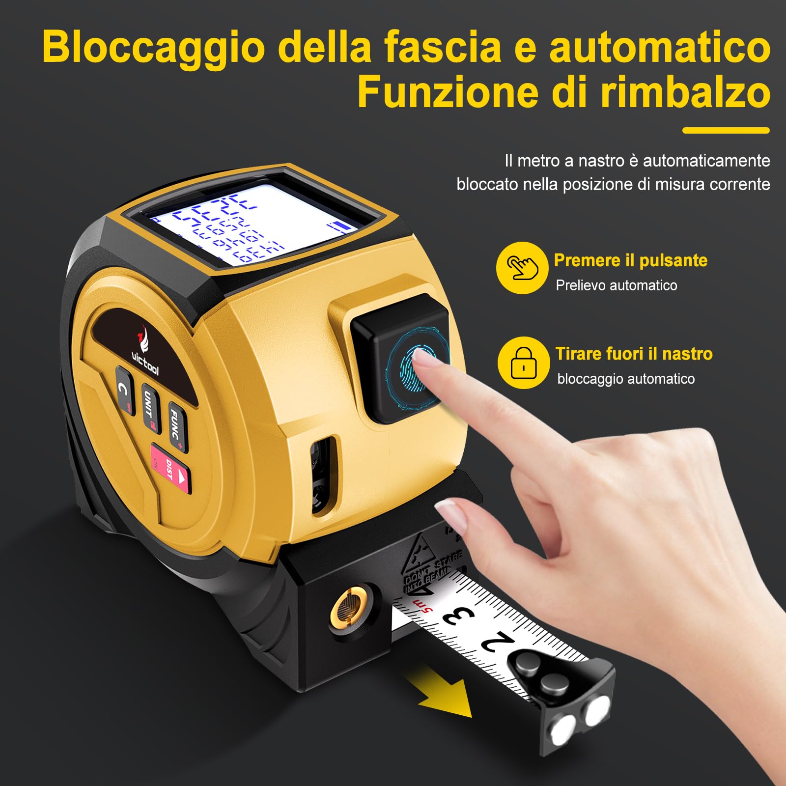 Distanziometro Laser, 3-In-1 40m Misuratore Laser Distanza E 5m Metro A Nastro Digitale Con Laser A Croce, Telemetro Metro Laser Con 3 Unità Di Misura M/In/Ft Per Lunghezza, Area, Volume, Pitagora