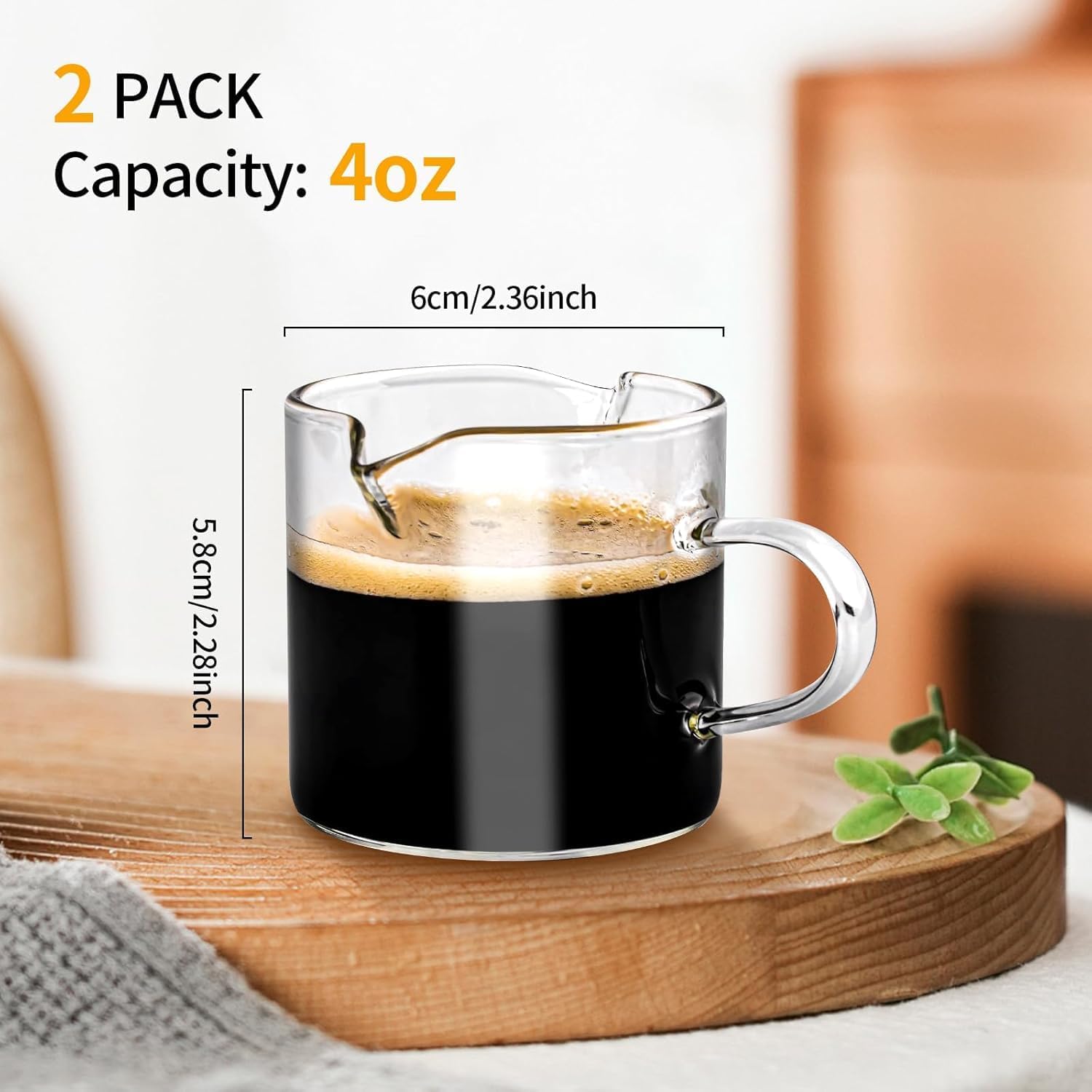 4 OZ Espresso Cups Set of 2, Cute Stackable Shot Cups with Handle and Non Slip Base, Perfect for Home Kitchen Office Coffee Shop, Ideal Gift for Coffee Aficionados