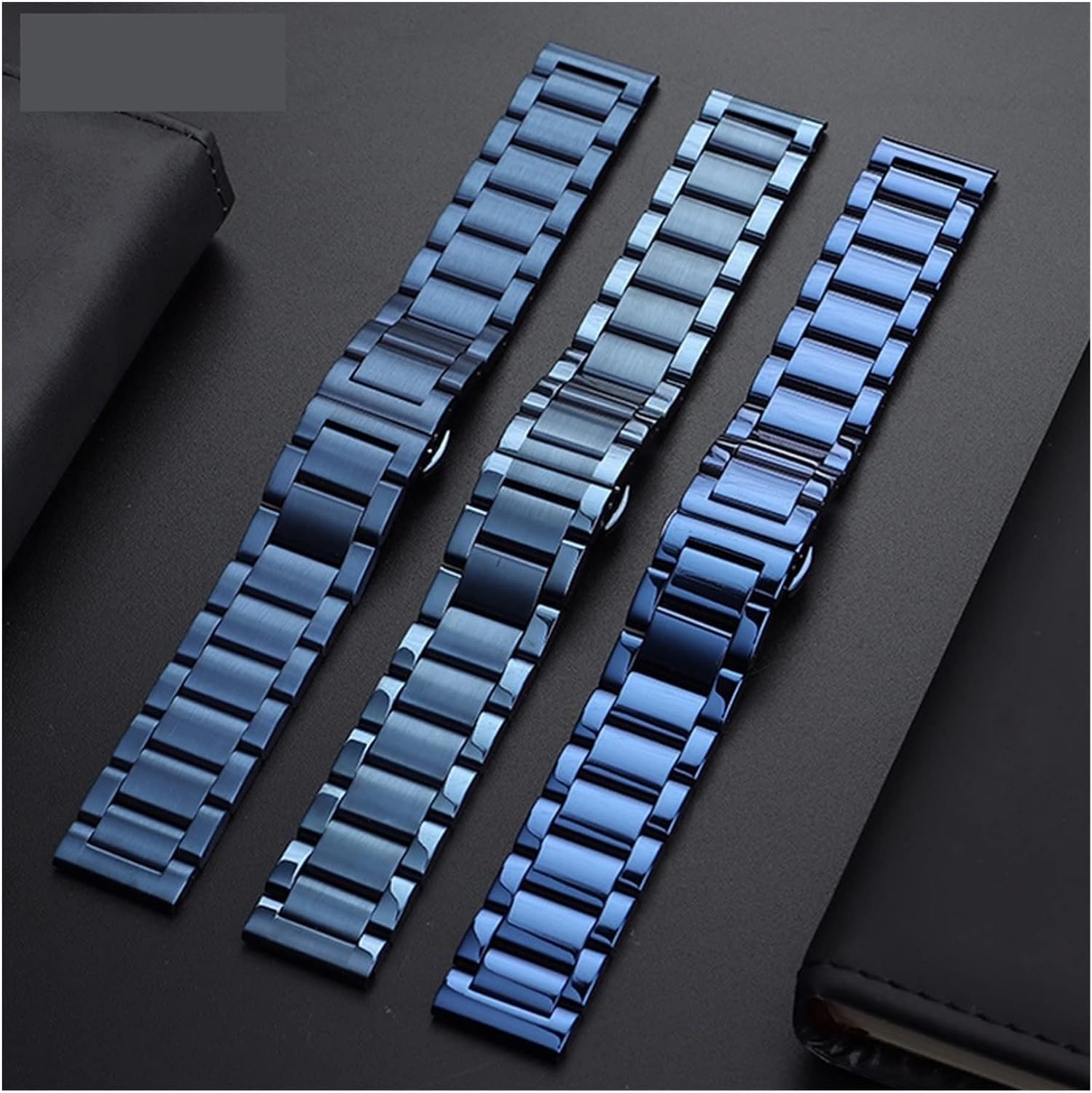 Bracelet de montre en acier inoxydable à extrémité incurvée, couleur bleu foncé, montres-bracelets en métal, bracelet de montre