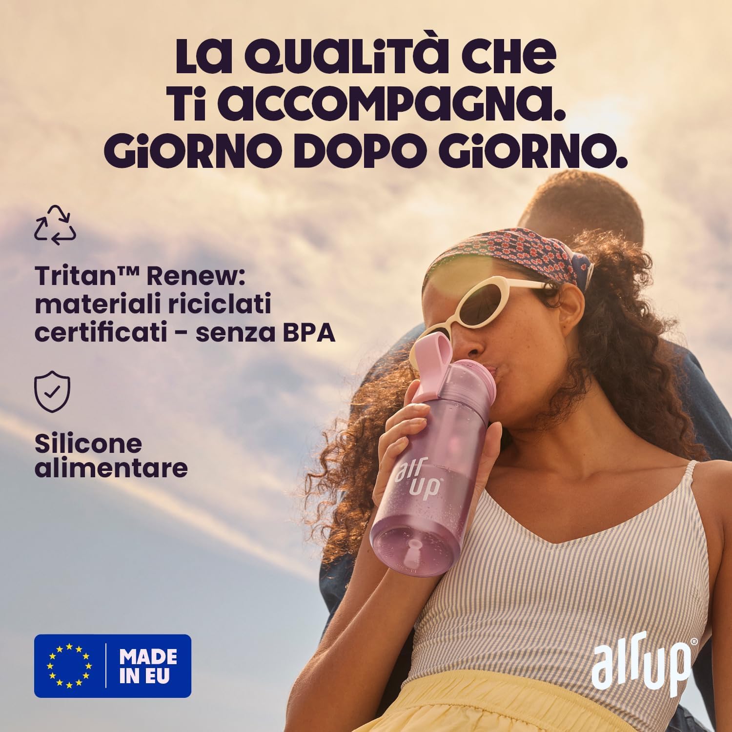 AIR UP Borraccia Twist Pro originale starter pack con cialde 5 gusti I Borraccia da 600ml con aromi senza zucchero I lavabile in lavastoviglie, senza BPA I in Lavender