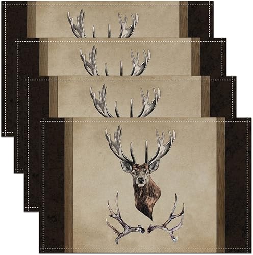 Antlers - Juego de 4 manteles individuales de 12 x 18 pulgadas, diseño de animales salvajes de la selva, para niños, adolescentes y adultos, estilo