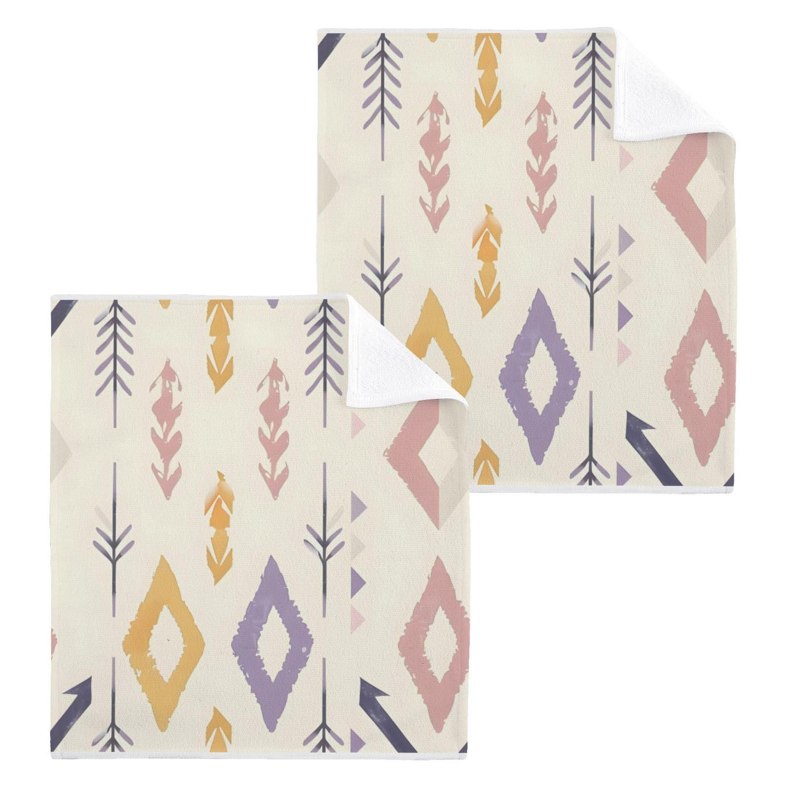 ALAZA Wash Cloth Set 100% Cotton Fingertip Towels Face Cloths Sets Bohemian Geometric Highly Absorbent Soft Feel Set of 2