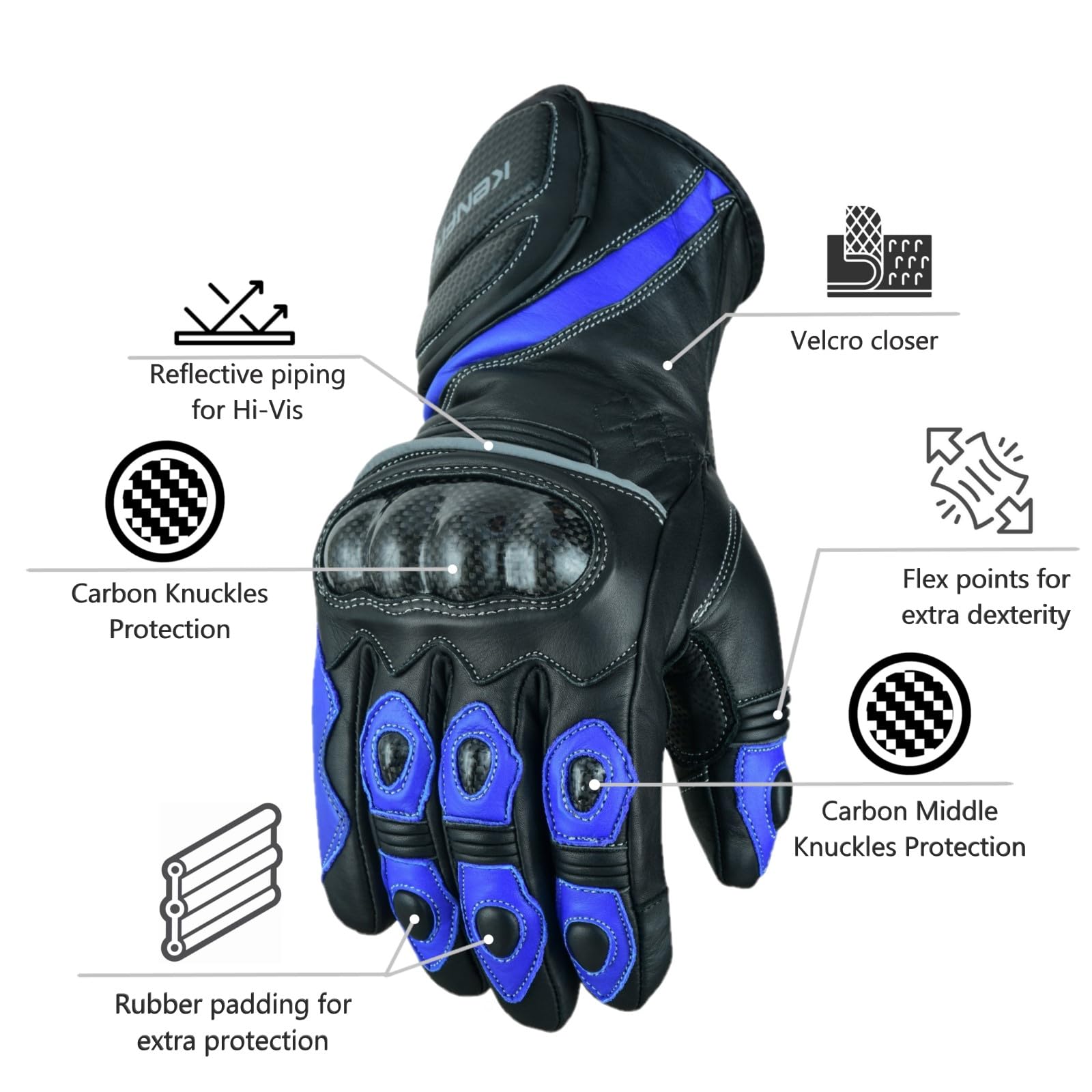Biker Leather Motorcycle Gloves Carbon Knuckle Protection Cold Weather Riding Gloves for Men Women - 3