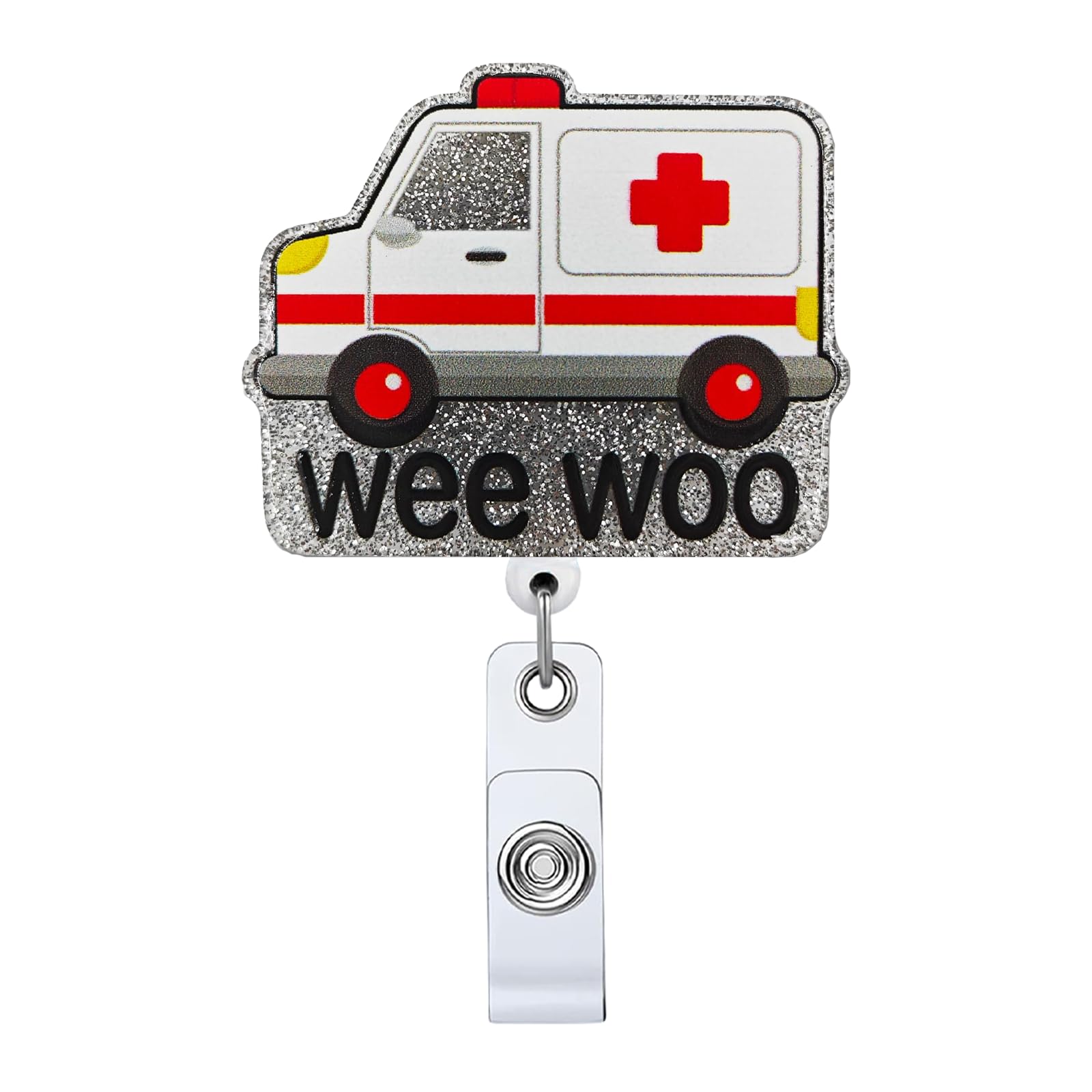 Wee Woo Retractable Badge Reel, Funny Ambulance ID Clip Name Tag Card Gift for First Responder EMT EMS Paramedic Nurses Doctors Medical Work Alligator Clip