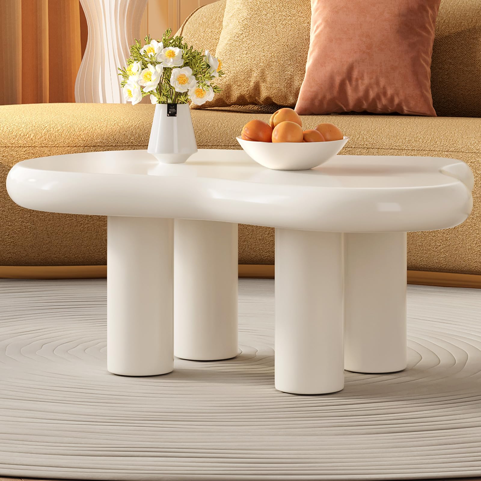 Guyii Weißer Kaffeetisch, Teetisch, Couchtisch, Sofatisch, Wohnzimmereinrichtung – Cremefarbener Cloud-Design Tisch in moderner Wolkenform für Wohnzimmer