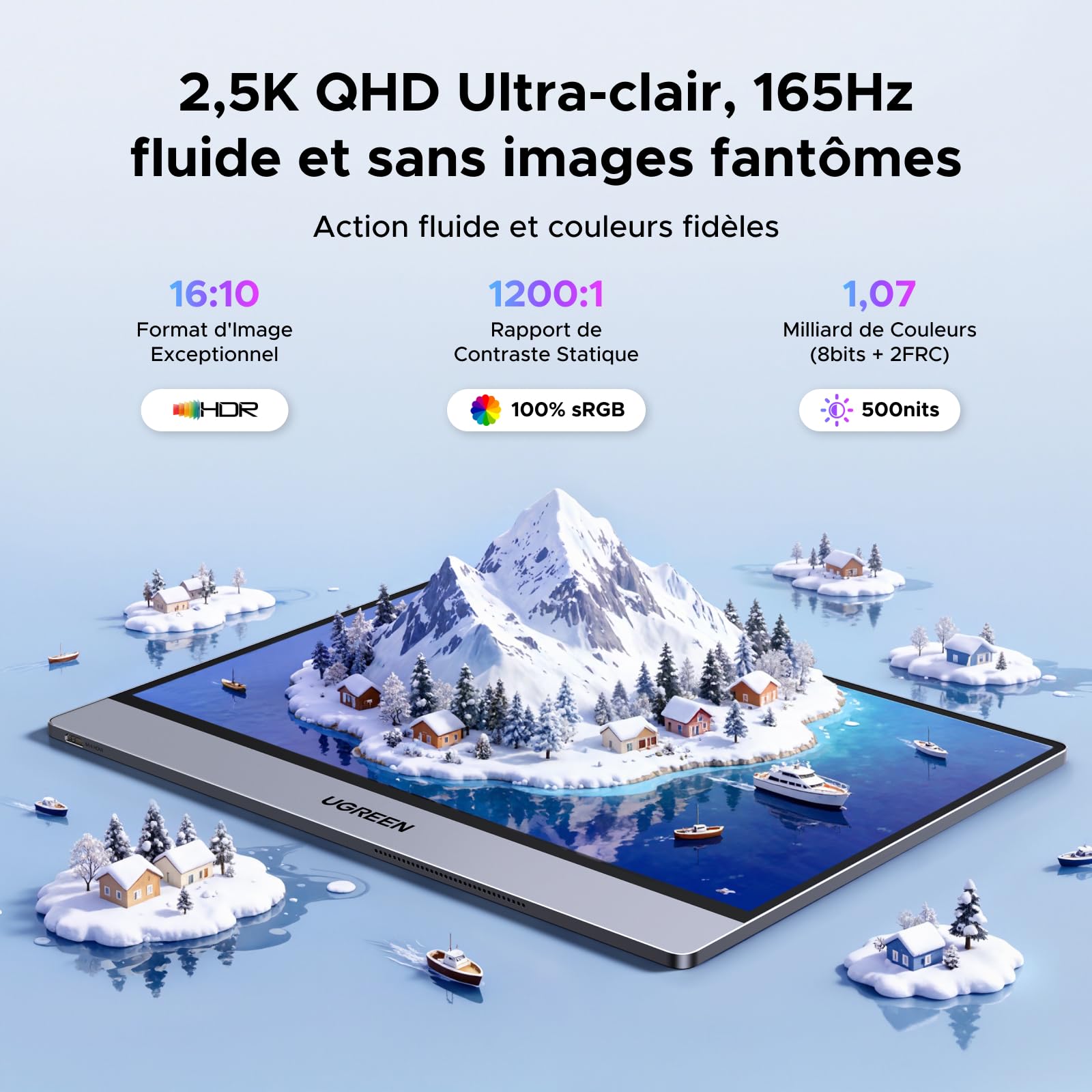 UGREEN Écran Portable 2.5K QHD 16 Pouces écran Moniteur PC IPS 2 Ports USBC