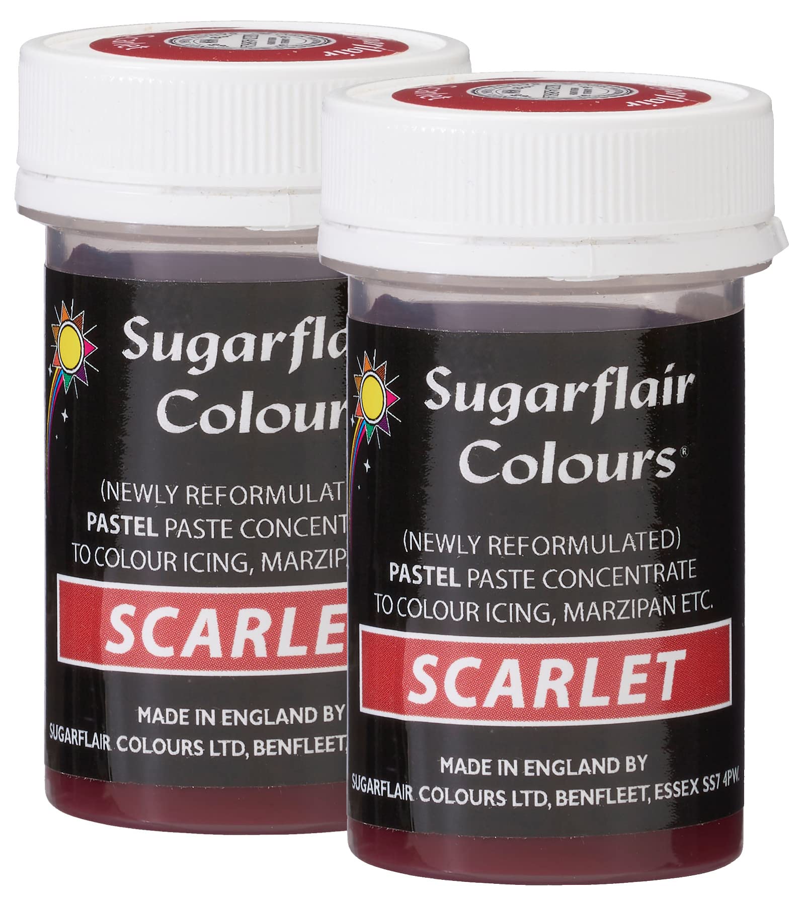 Sugarflair Scarlet Pastel Food Colouring Paste, Highly Concentrated for Use with Sugar Pastes, Buttercream, Royal Icing or Cake Mix, Subtle Colour Dye - 25g (Pack of 2)