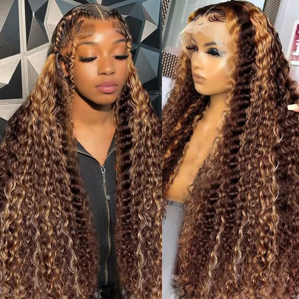 Highlight Ombre Lace Front Wig Human Hair 13x6 HD Honey Blonde 4/27 Deep Wave Lace Frontal Wigs Glueless Wigs Human Hair Pre Plucked