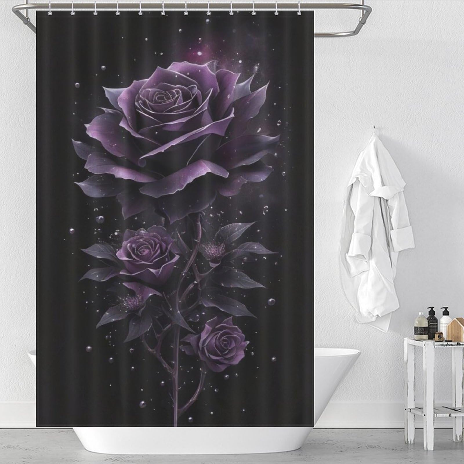 PAZZK Rose Shower Curtain Bathroom Shower Curtains Waterproof Shower Curtain 100% Polyester Shower Curtains with 12 Hooks, 48x72Inch（122x183cm）