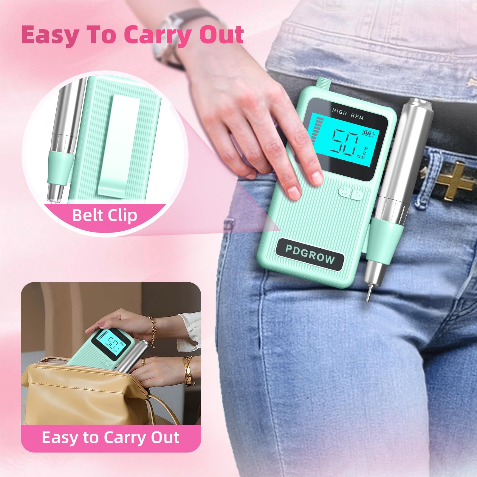 PDGROW Electric Nail Drill, 50000RPM Professional Cordless Electric Nail Files - Image 4