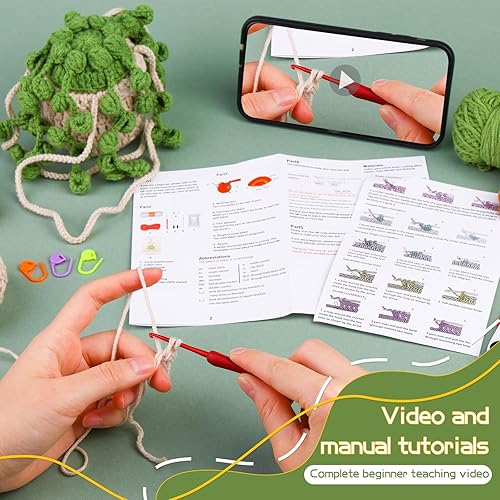 Miniatura 4 de kdafio Kit de ganchillo para principiantes, kit de inicio de ganchillo para plantas colgantes en macetas con instrucciones paso a paso y tutoriales