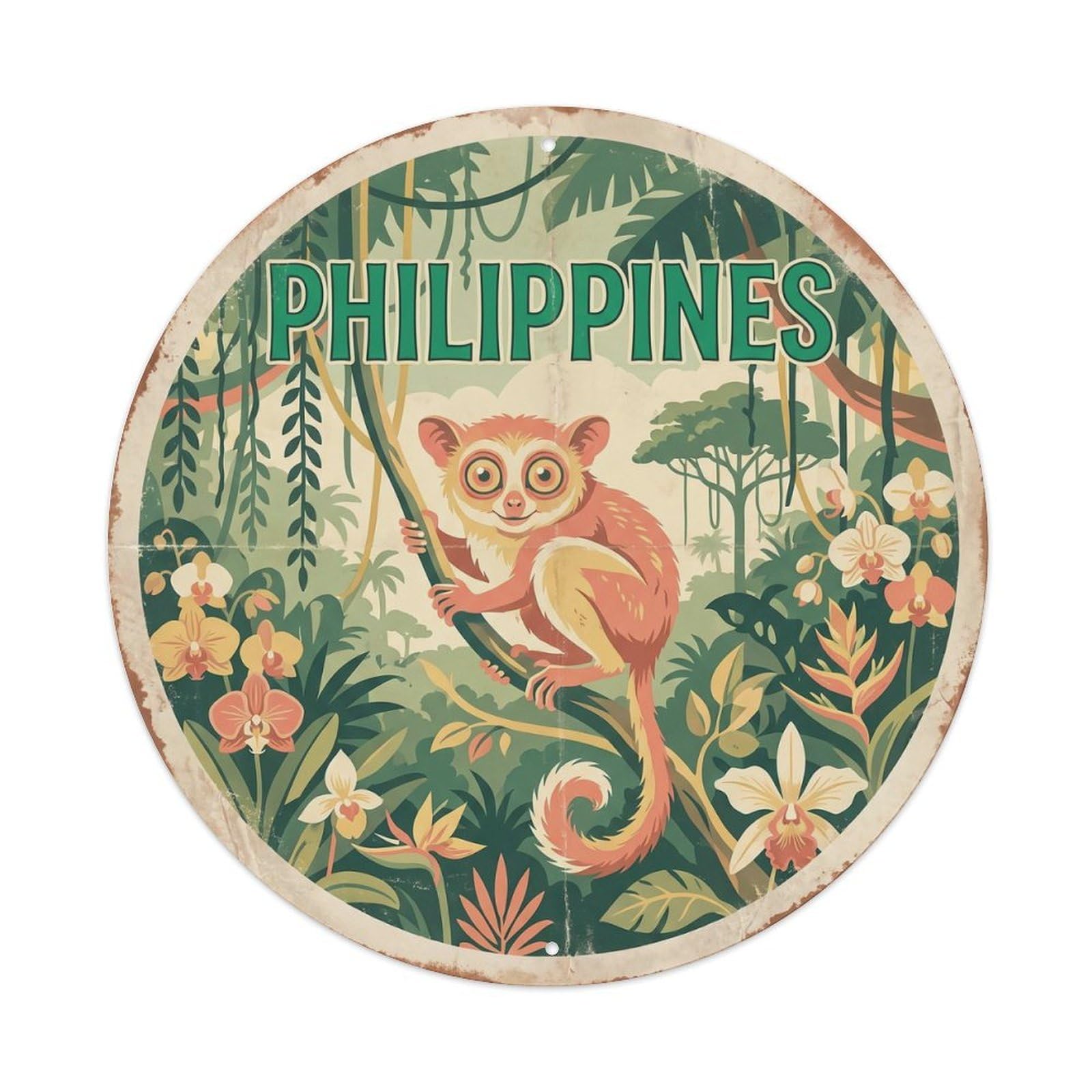 Philippines Tarsier Tropical Jungle Vintage Metal Tin Sign Plaque Wall Decor for Cafe, Club Bar, Office, Garden Metal Poster 8x8Inch