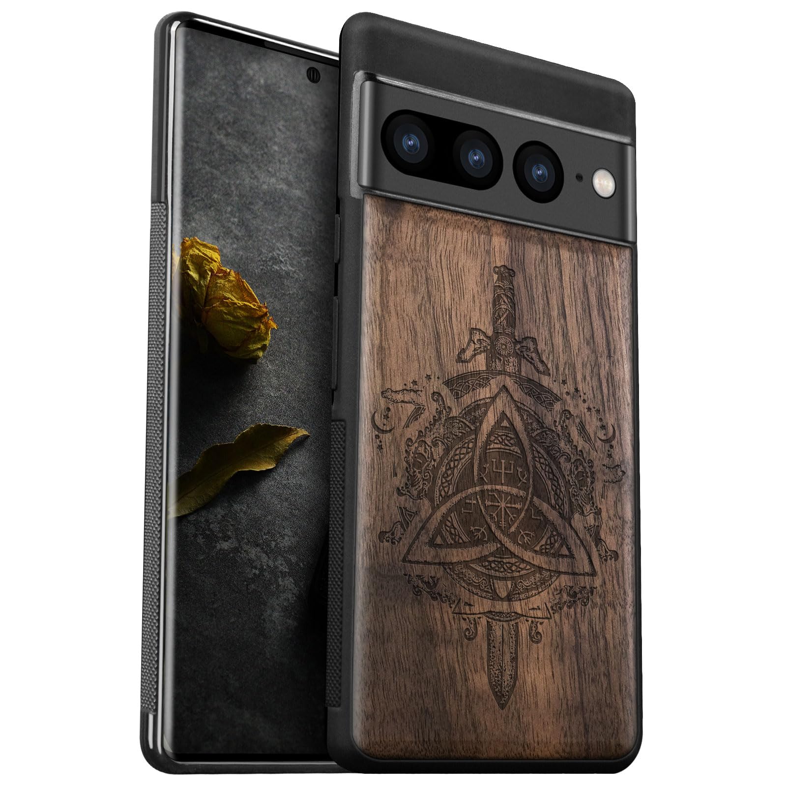 Carveit Wood Case for Pixel 7 Pro Case [Natural Wood & Black Soft TPU] Shockproof Protective Unique Wooden Cover Compatible with Google Pixel 7 Pro (