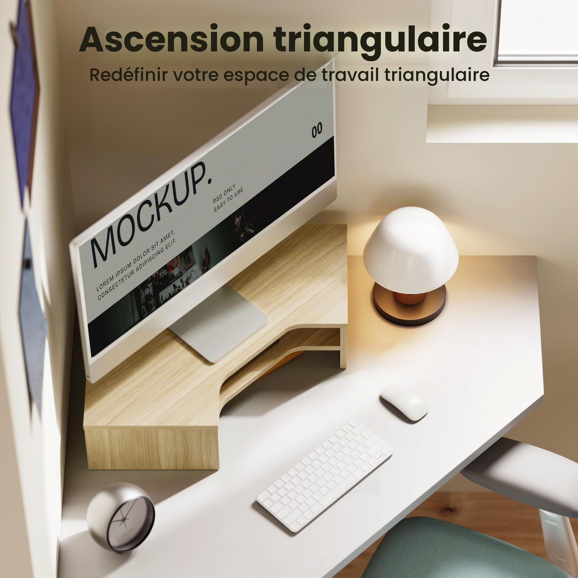 Fenge Support Ecran PC en L pour Coin, Pour Ordinateur Moniteur TV, Chêne