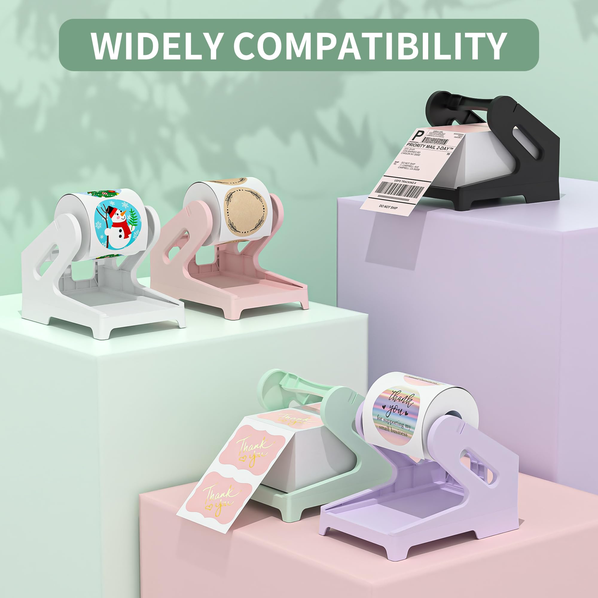 PONNOR Etikettenhalter, Thermo-Etikettenhalter für Rollen und Fächerfalz-Etiketten, Versandetikettenständer, Desktop-Drucker, DIY-Zubehör, Zubehör für Zuhause, Büro (frisches Grün)
