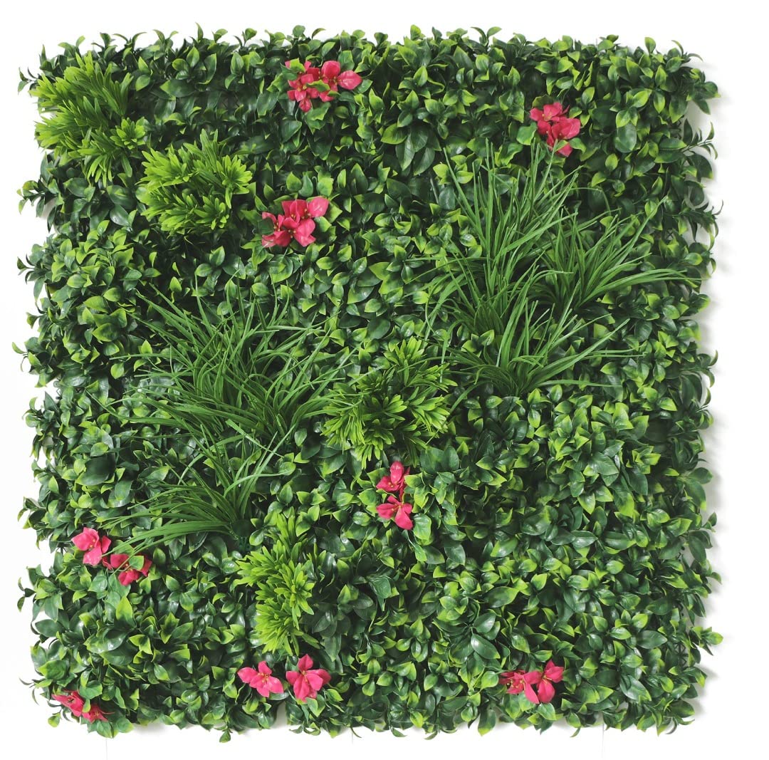 Mugar- Jardines Verticales Artificiales para Decoración Interior y Exterior- 100 x 100 Centímetros- Flora Artificial de Pared (Modelo Tropical Carmín)