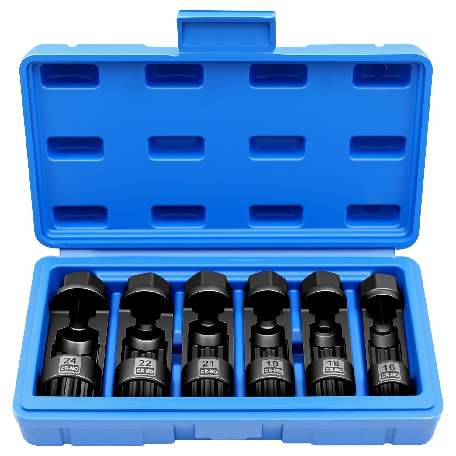 Zktool Black 6Pcs Suspension Strut Nut Socket Set, 16Mm 18Mm 19Mm 21Mm 22Mm 24Mm, Shock Absorber Strut Nut Removal Tool, With 12 Point 1/2" Drive, Used To Dismounting And Mounting Strut Nuts