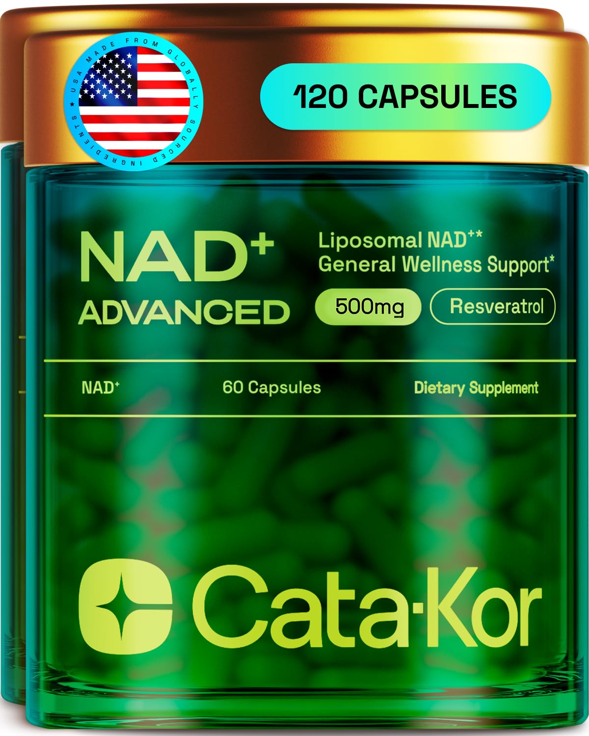 NMNH Supplement Alternative – Liposomal NAD+ Resveratrol – 30-Day Supply – Third-Party Tested – 120 Capsules – Advanced NAD+ Supplement - Pack of 2