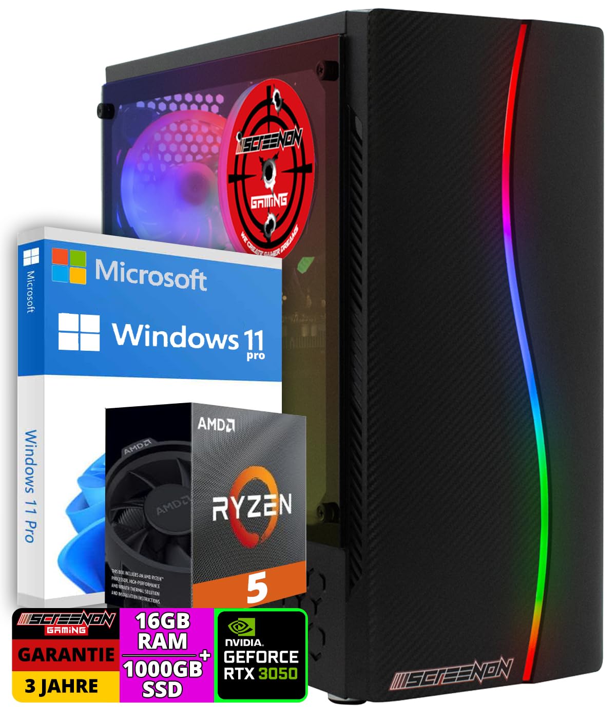 ScreenOn Komputer gamingowy Ryzen 5 5600G • Geforce RTX 3050 (8 GB