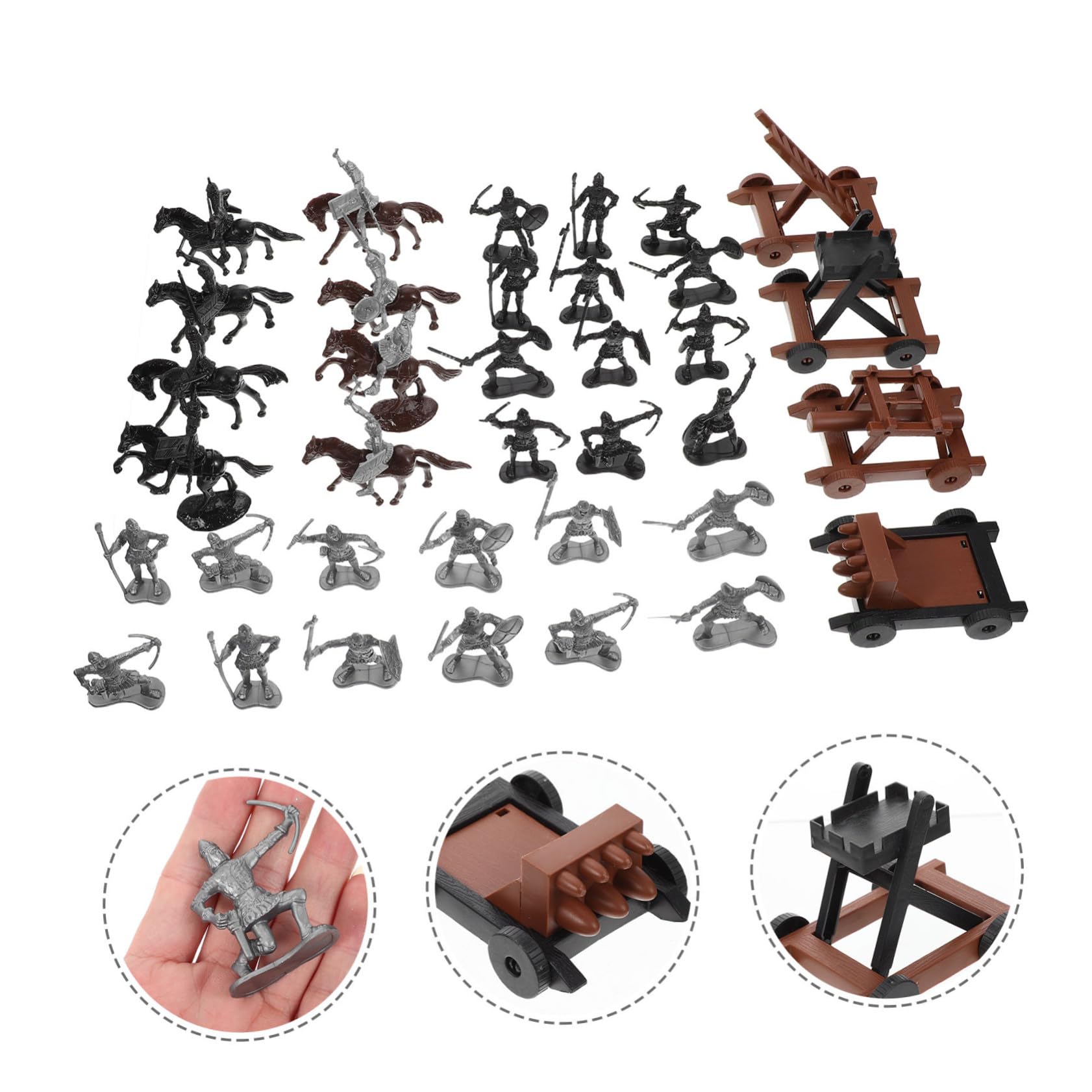 WOONEKY Set da Gioco Soldati Plastica Cavalieri e Cavalli, Decorazione Tavolo di Sabbia per Ragazzo Ragazza, Accessori Militari Modellismo Storici, 44 Pezzi per Gioco Educativo