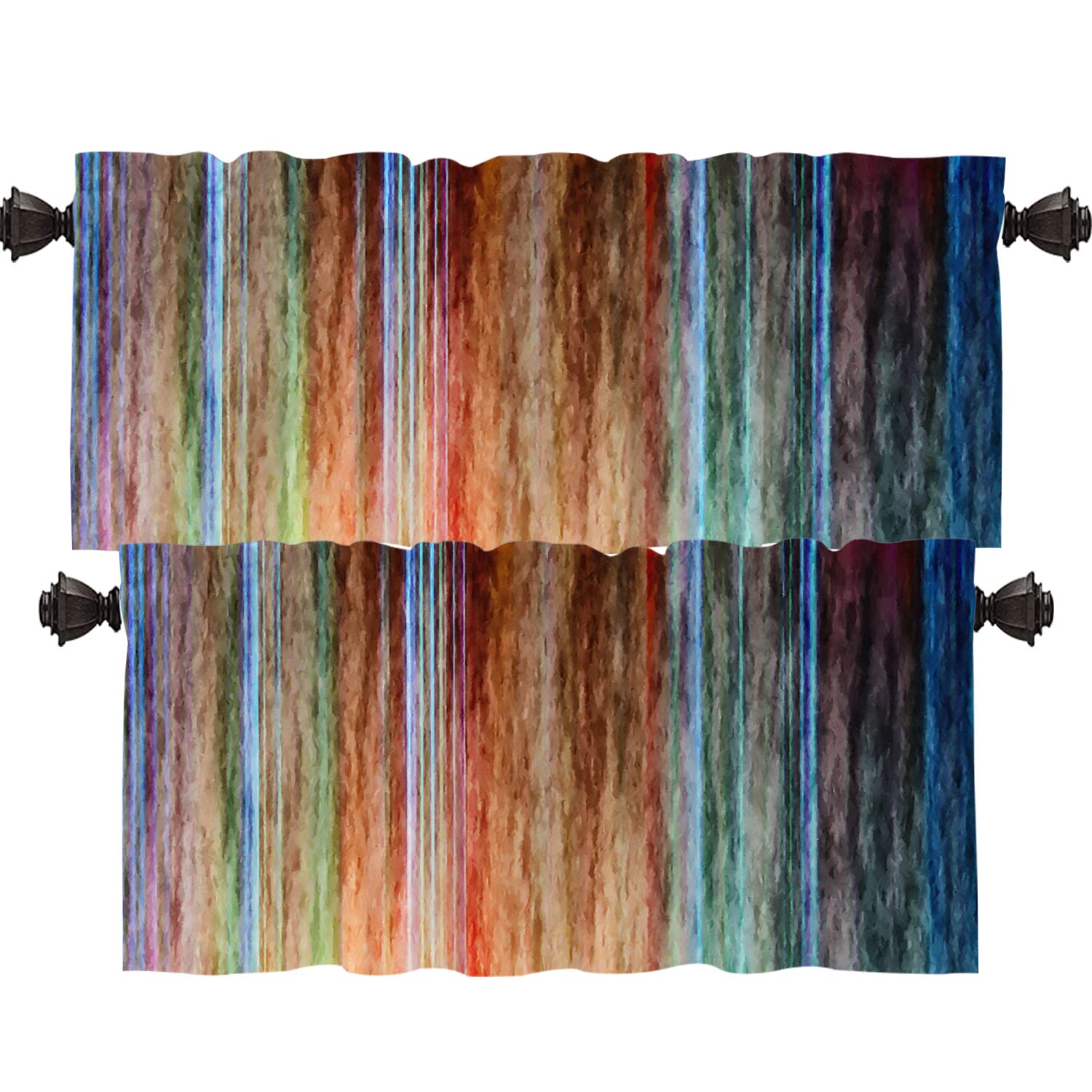 Shrahala Blue Calligraphy Canvas Kitchen Valances, Painting Abstract Oil Paint China Half Window Curtain Window Treatment Multilayer Polyester Blackout for Living Room Bathroom 2 Pack 52 x 16 in — image 1