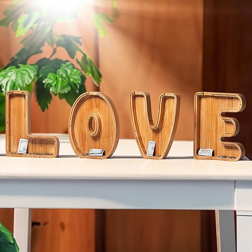 Miniatura 6 de Alcancías de madera extra grandes de 12 pulgadas  Alcancías para niños y niñas, bancos de dinero del alfabeto con inicial D  Banco de billetes para