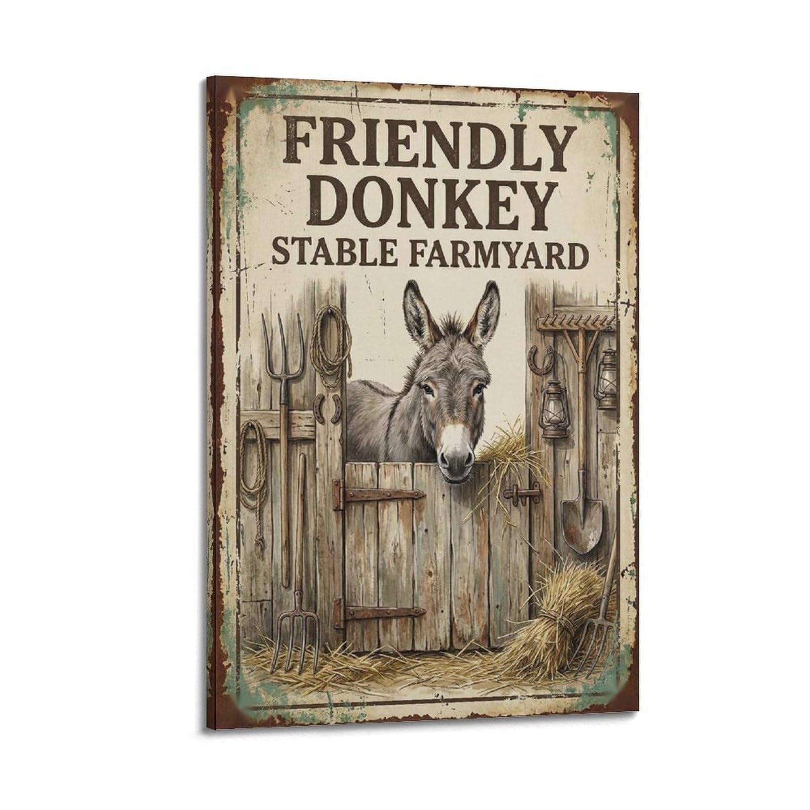 OKAHYS Donkey Farm Vintage Rustic Poster Stable Companion Modern Decorative Canvas Prints - Ideal Wall Art for Family, Man Cave, Game Room, Boys & Girls Bedroom 24x36inch