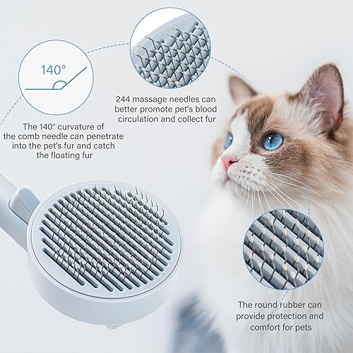 Miniatura 4 de Cepillo limpiador de pelo de gato, cepillo de aseo para gatos con botón de autolimpieza, cepillo de desprendimiento de mascotas para gatos y perros,