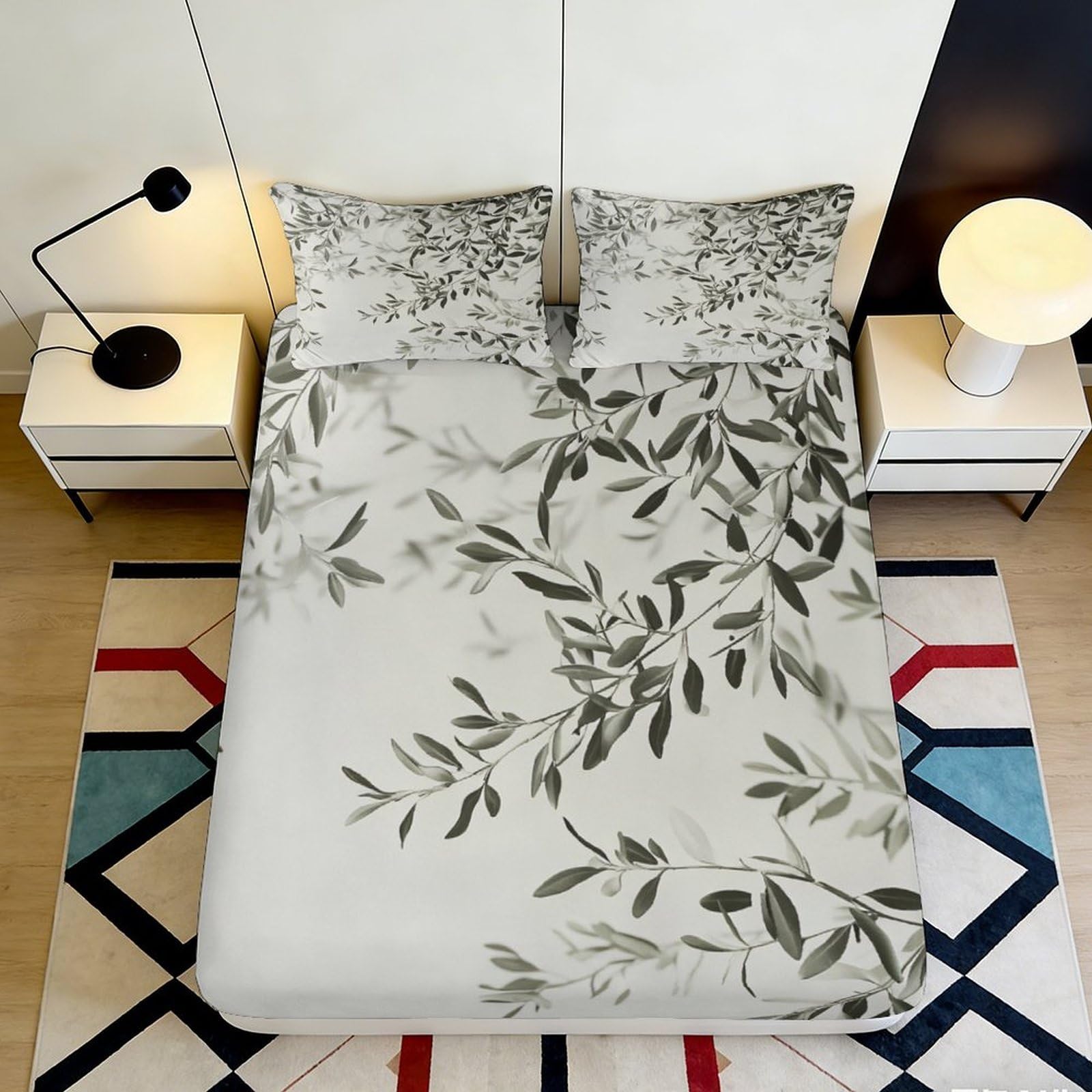 Pnayamiorkfel Style-5 3D Printed Olive Leaf Fitted Sheet Microfiber Soft Botanical Branch Mattress Cover For Bedroom Guestroom Dorm Decor Easy Care 90X200x25cm