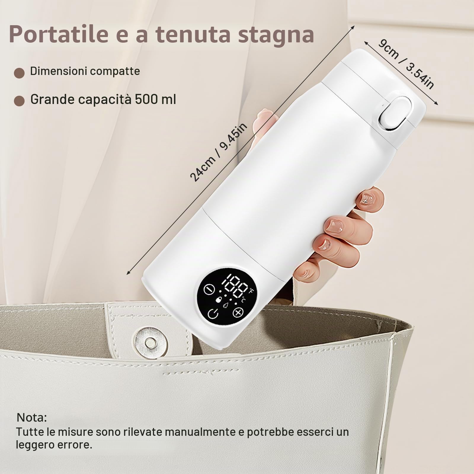 Scaldabottiglie portatile elettrico a riscaldamento rapido ricaricabile (500 ml) con indicatore LED per latte materno e acqua, per auto, campeggio e viaggi