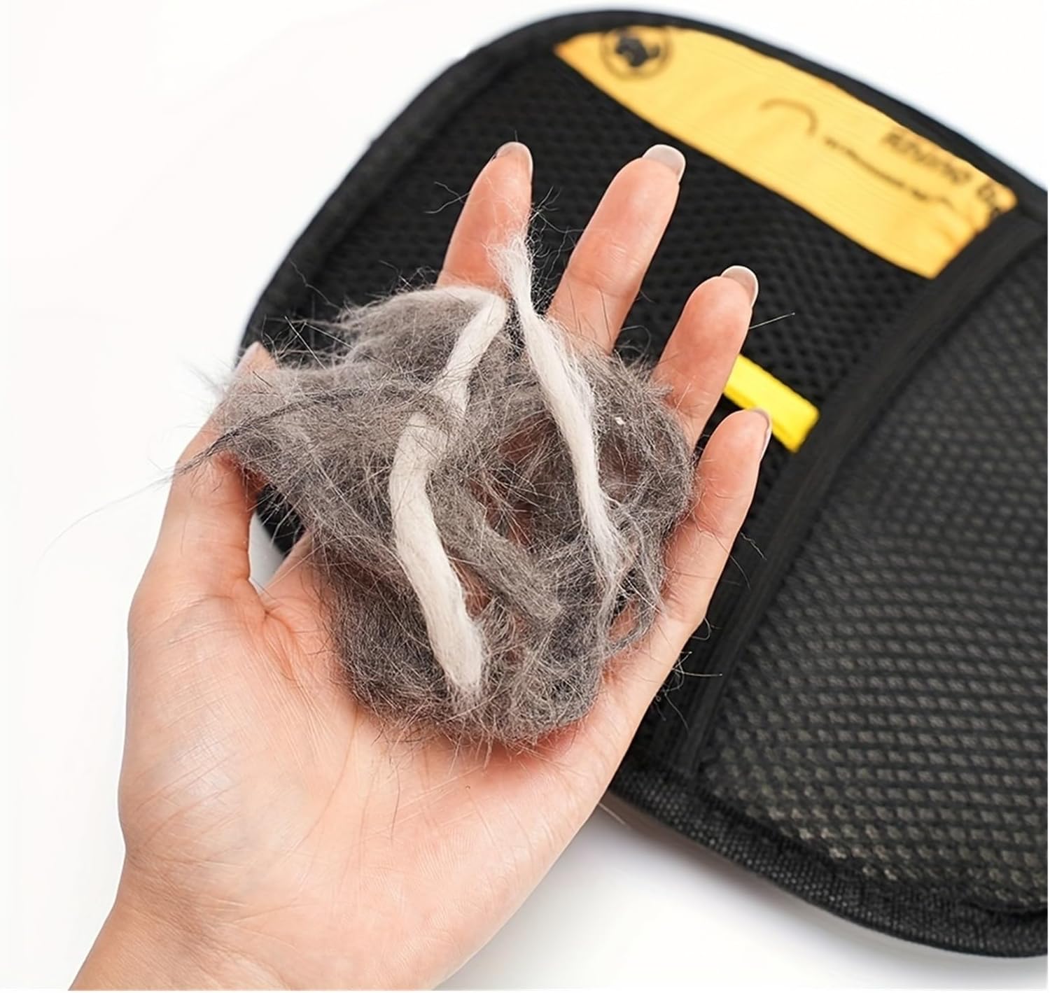 Large Pet Static Hair Removal Gloves Black Polypropylene Cat Grooming with Yellow Accents