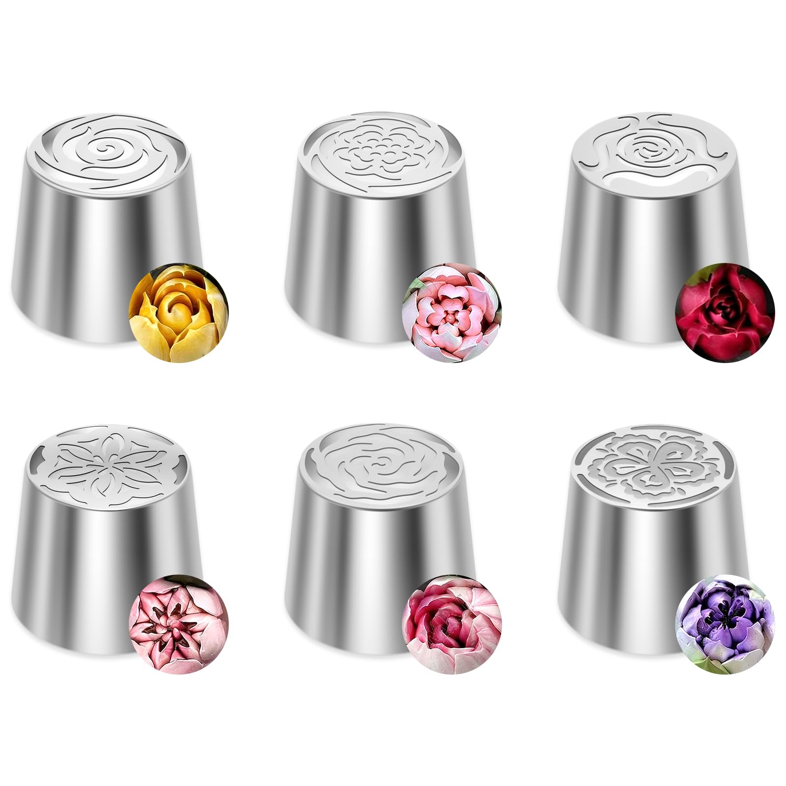 6 beccucci a forma di fiori grandi, in acciaio inox, riutilizzabili, set di beccucci russi per sac à poche per pasticceria, decorazione di cupcake, torte, macaron