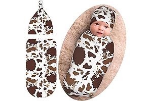 Adorable Cow Print Baby Swaddle Blanket and Beanie