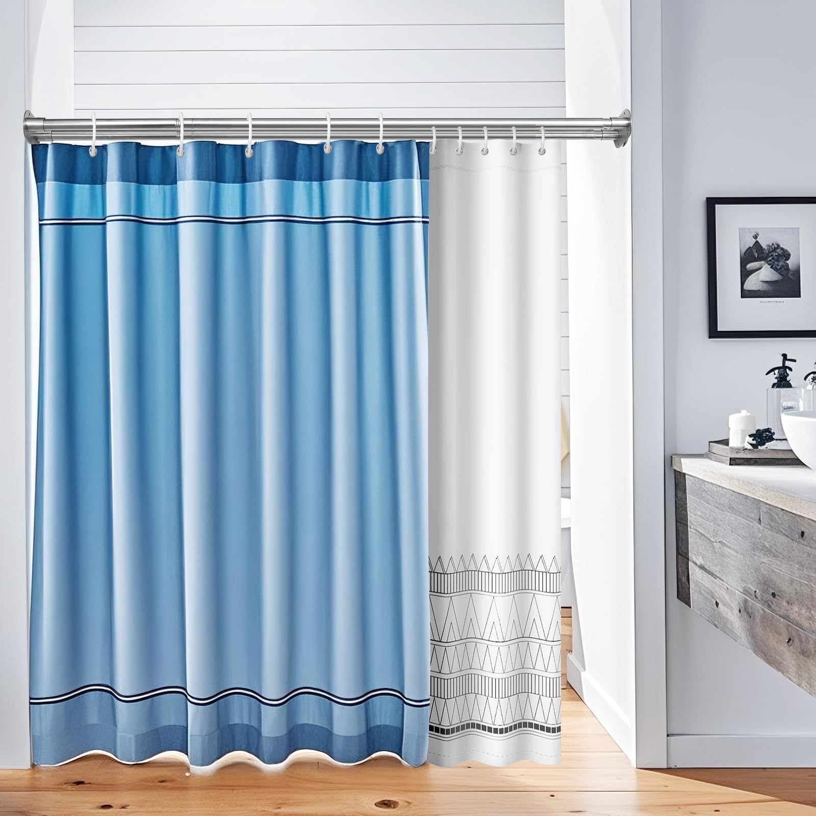 Double Shower Curtain Rod 28 to 75 Inches Elegant Double Shower Rod Adjustable Wall Mounted Double Shower Curtain Pole for Bathroom (Silver, 28 to 75")