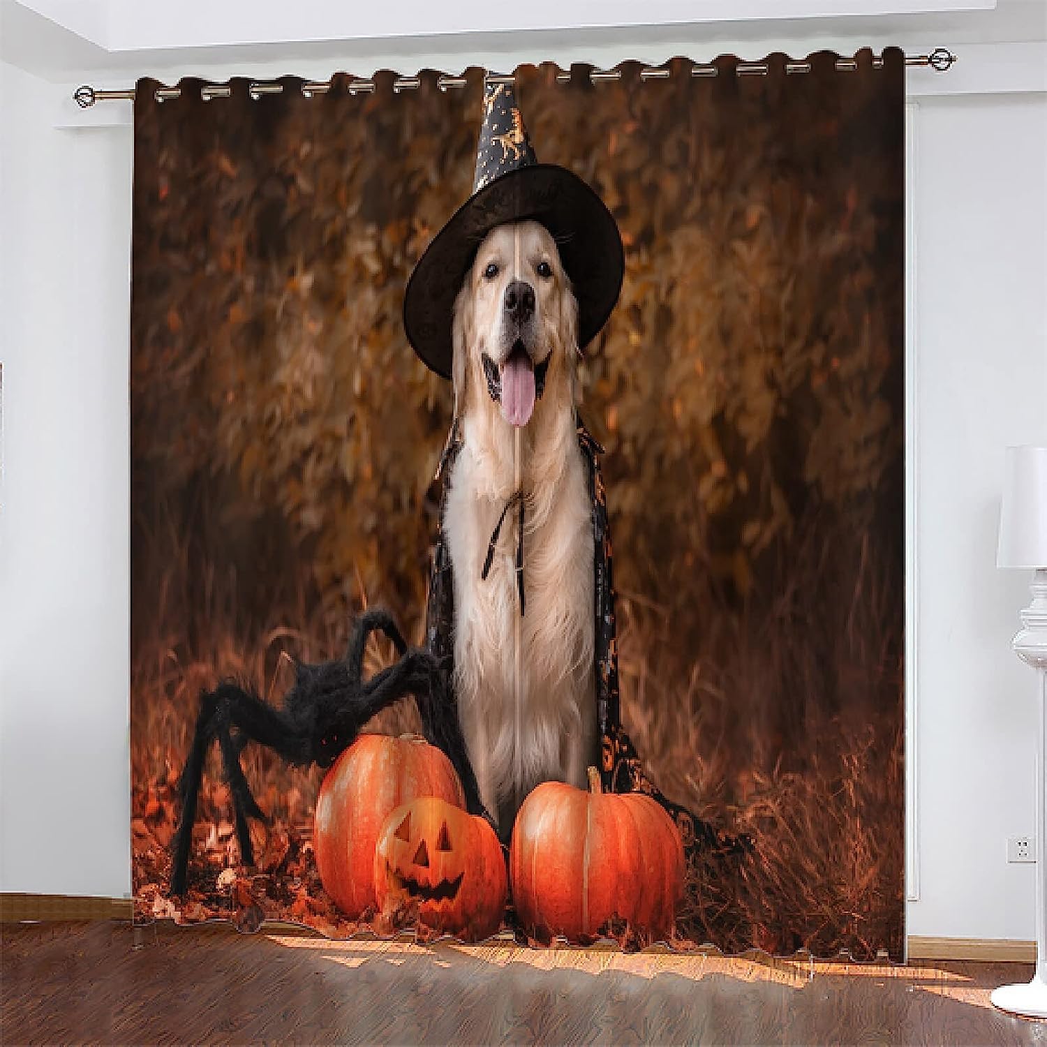 Rideaux occultants haut de gamme impression 3D motif chien Halloween polyester moderne à oeillets