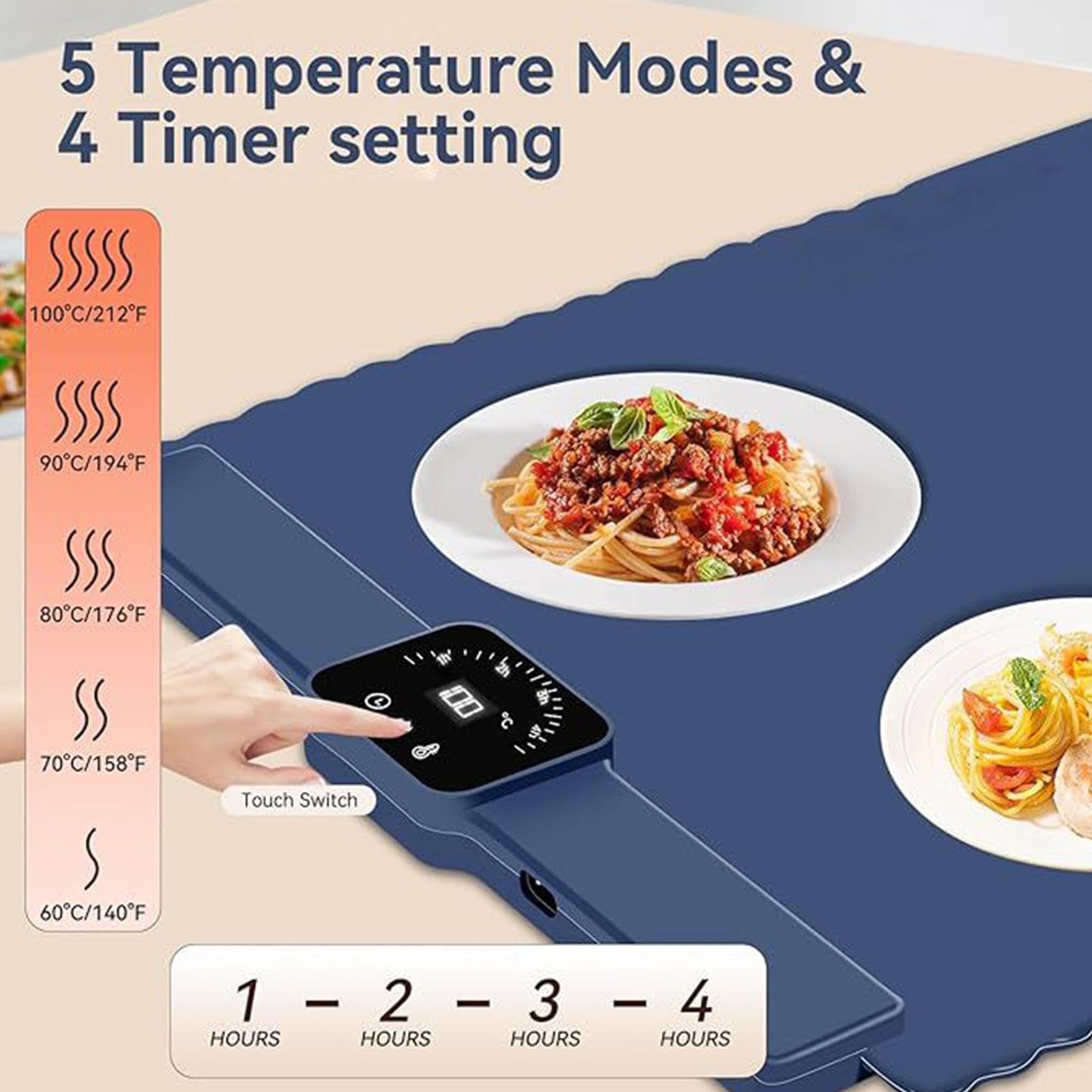 Voedselverwarmingsmat, siliconen verwarmingsmat voor voedsel - Extra grote opvouwbare zachte voedselisolatieplaat | Extra groot siliconen voedselverwarmerpad 25,98x15,35 inch