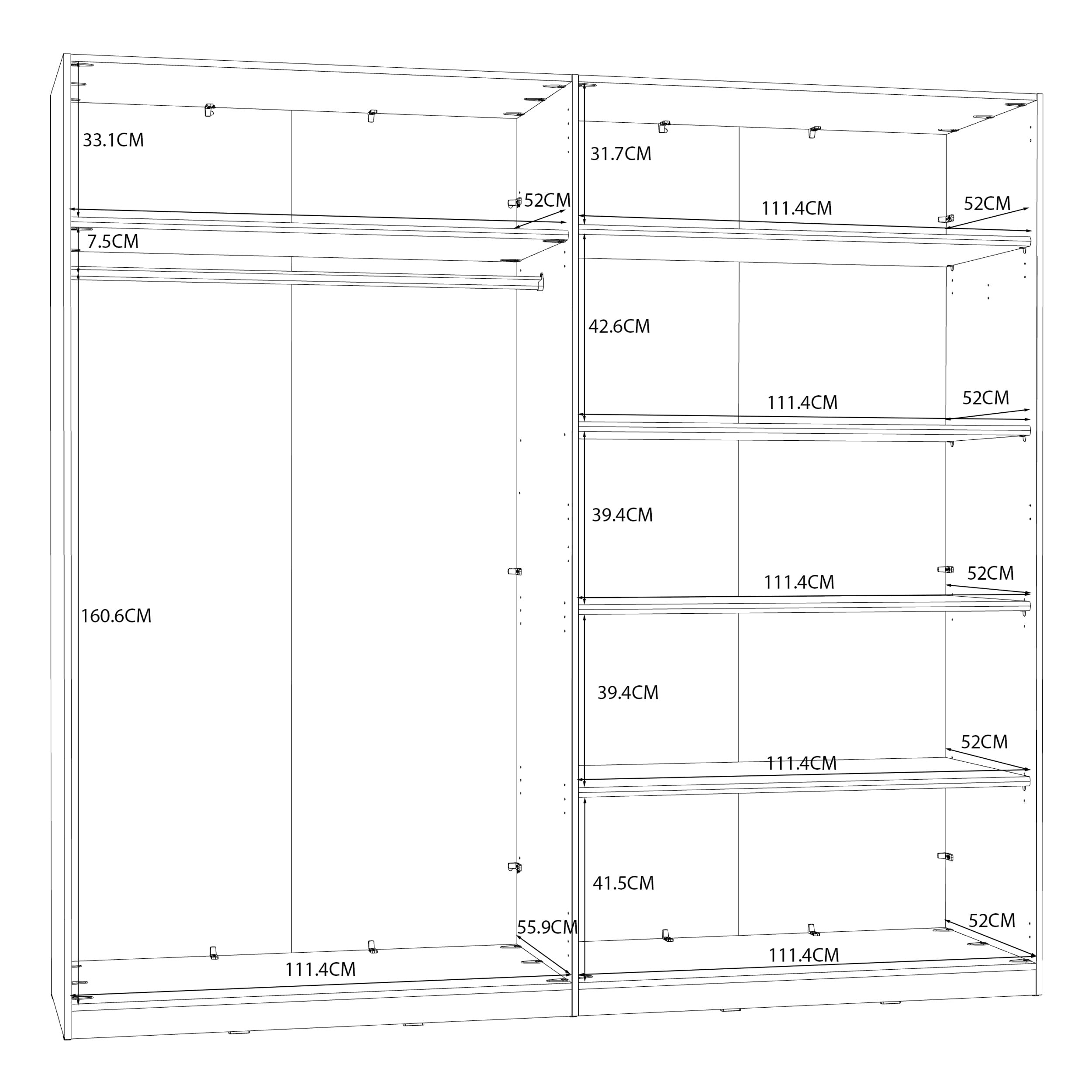 Forte Helen Kleiderschrank 230, klassischer Drehtürenschrank, 4-türig, Spiegel, Schlafzimmer, Holzwerkstoff, Sonoma Eiche Holzdekor mit Weiß, 227,5 cm breit x 212,9 cm hoch x 58,9 cm tief