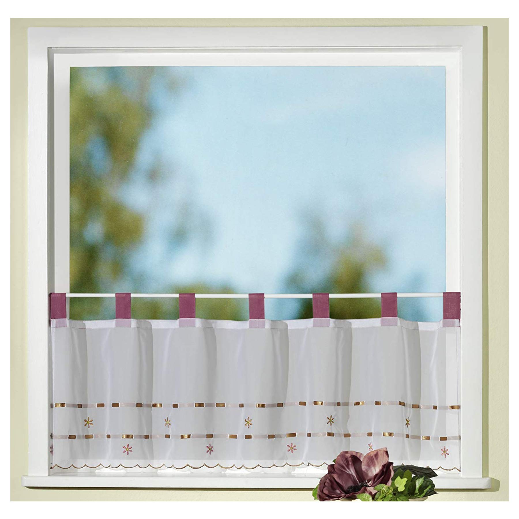 Rideau Brise-bise Avec Passants Env. 150 X 45 Cm, Polyester, Schwarz - Gepunktet, 150x45 Cm