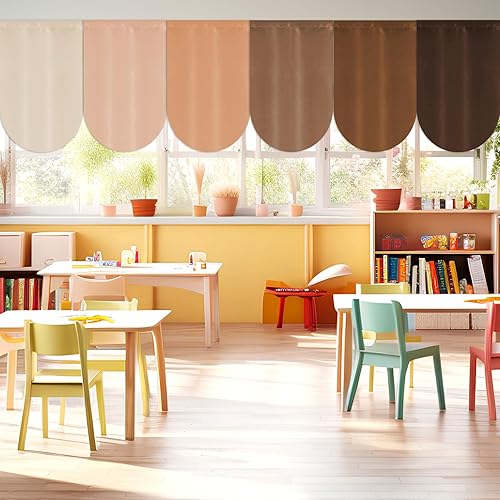 6 Pcs Colorful Classroom Curtains Back to School Window Drapes Diversity Brown Classroom Valance Curtains for First Day of School Kindergarten Primary Bedroom Playroom Window Cover Decor 36" x 24"