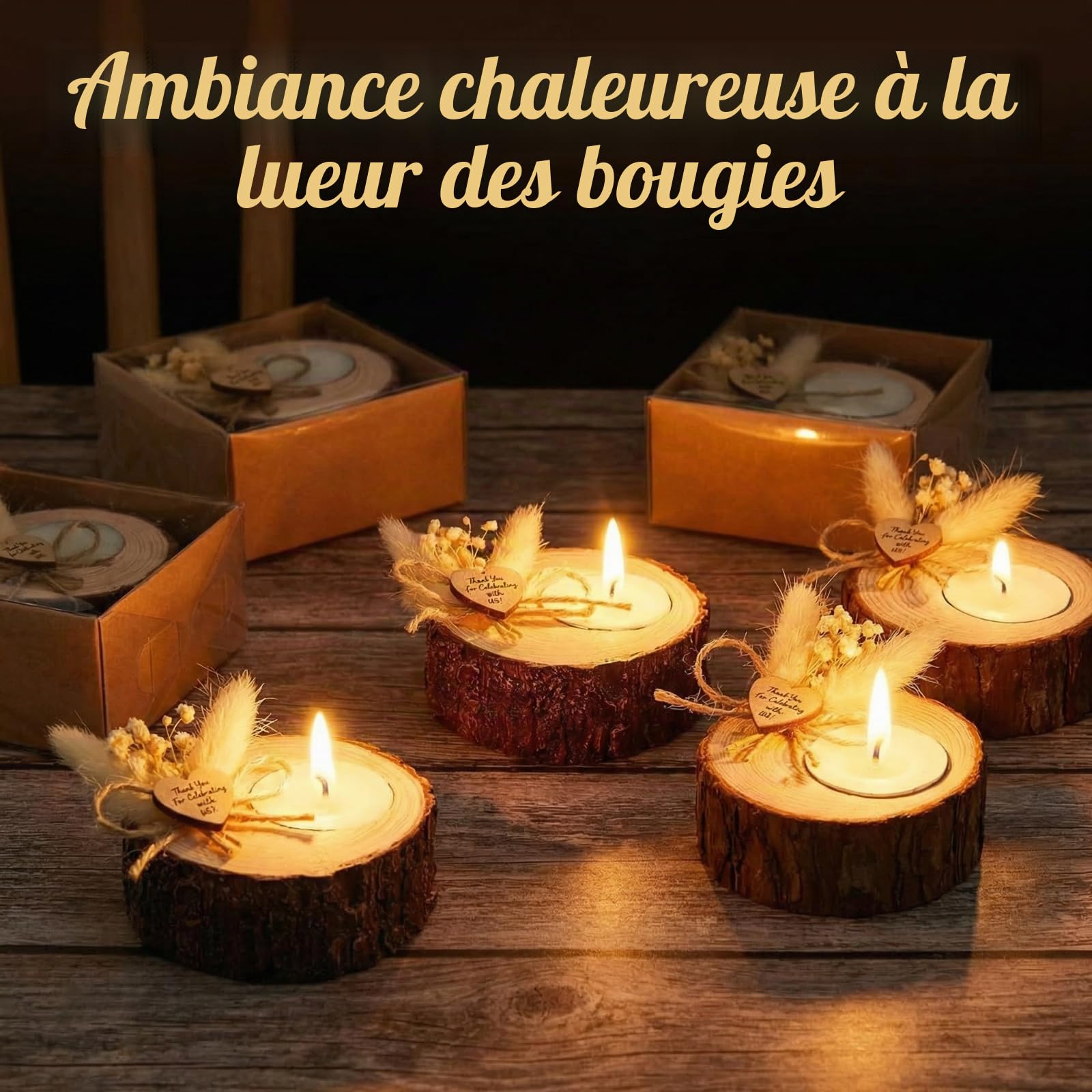 Lot de 50 Bougeoirs Rustiques pour Cadeaux et Décorations de Mariage, Fête et Invités