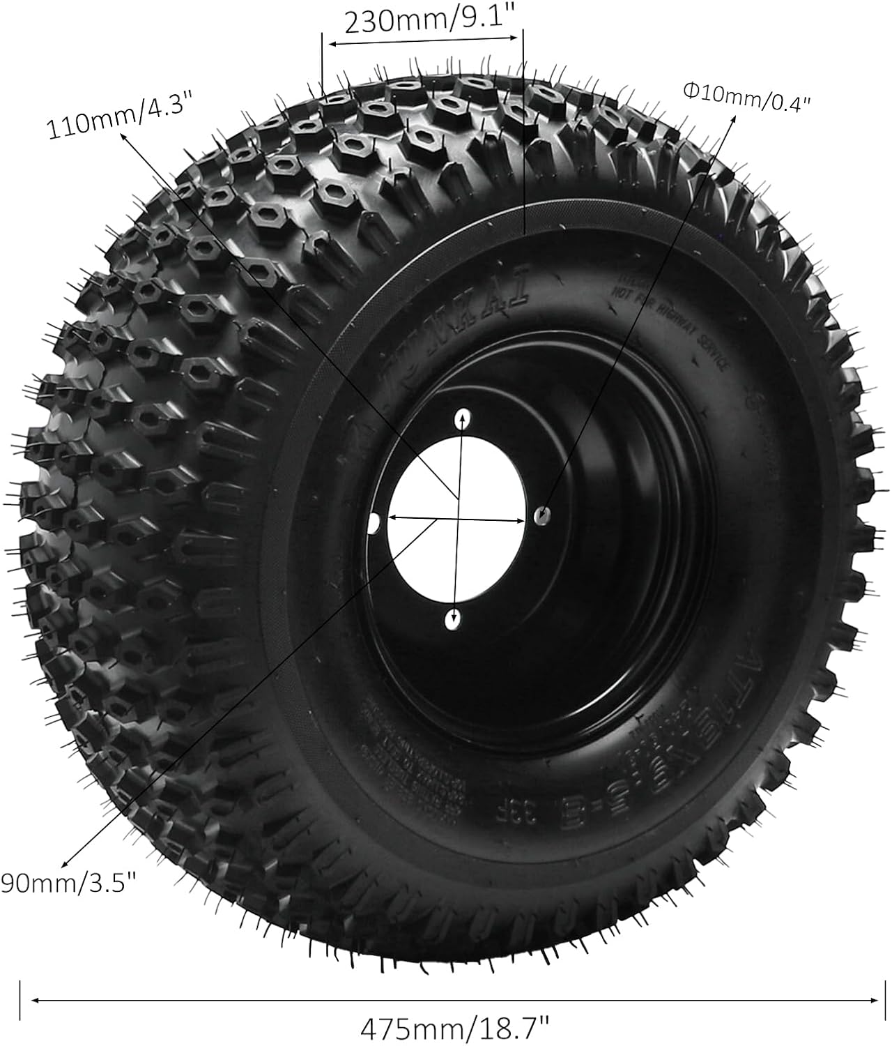 18x9.50x8 Wheel & Tire Set for Go Kart, ATV, UTV, Drift Trike, Golf Cart – 4 Stud, 23T Rear Axle Wheel Hubs, All-Terrain Performance, Heavy-Duty 8" Rim