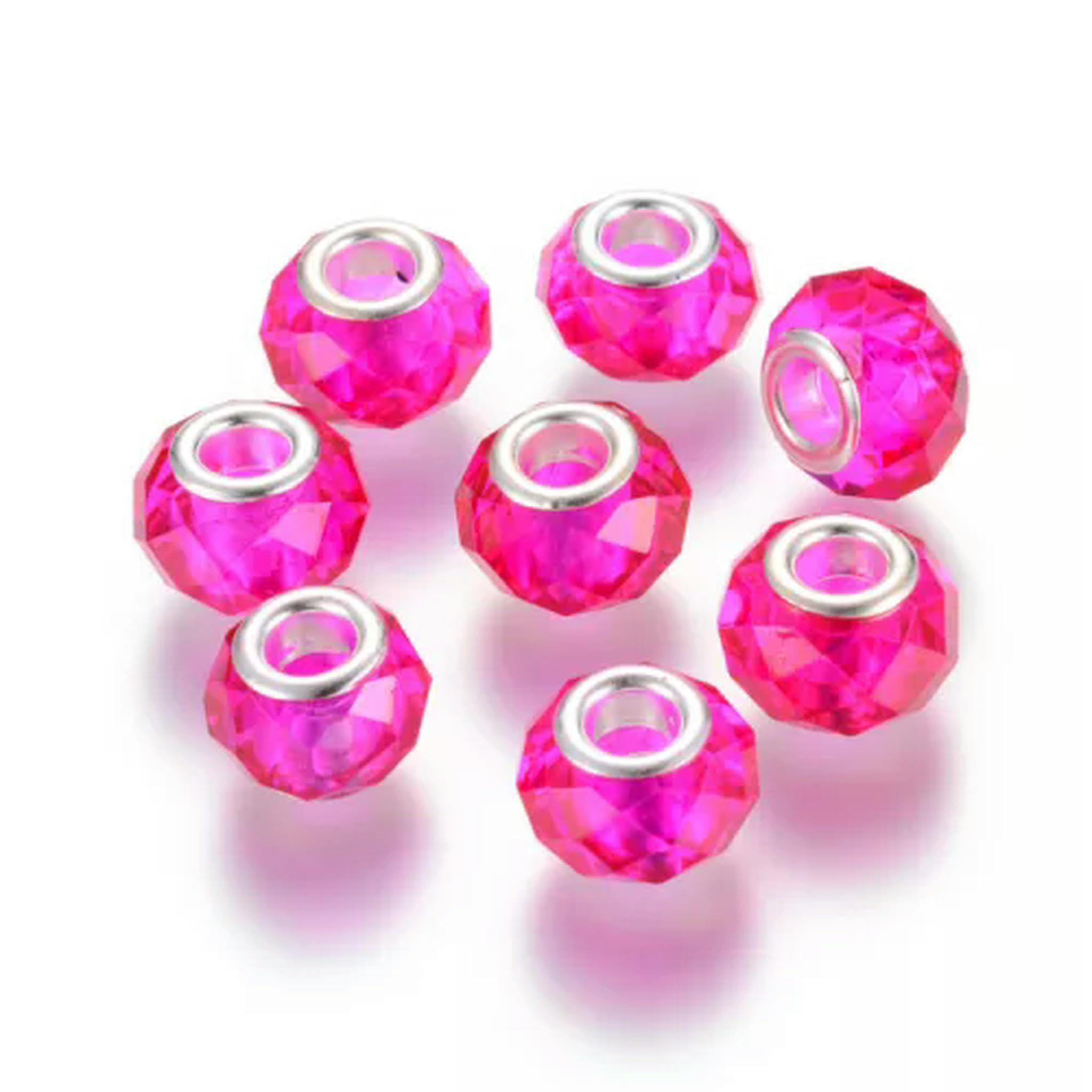 Perles à Gros Trous, Lot de 100 Perles à Trou en Laiton Multicolores 14 x 8 mm(Magenta)