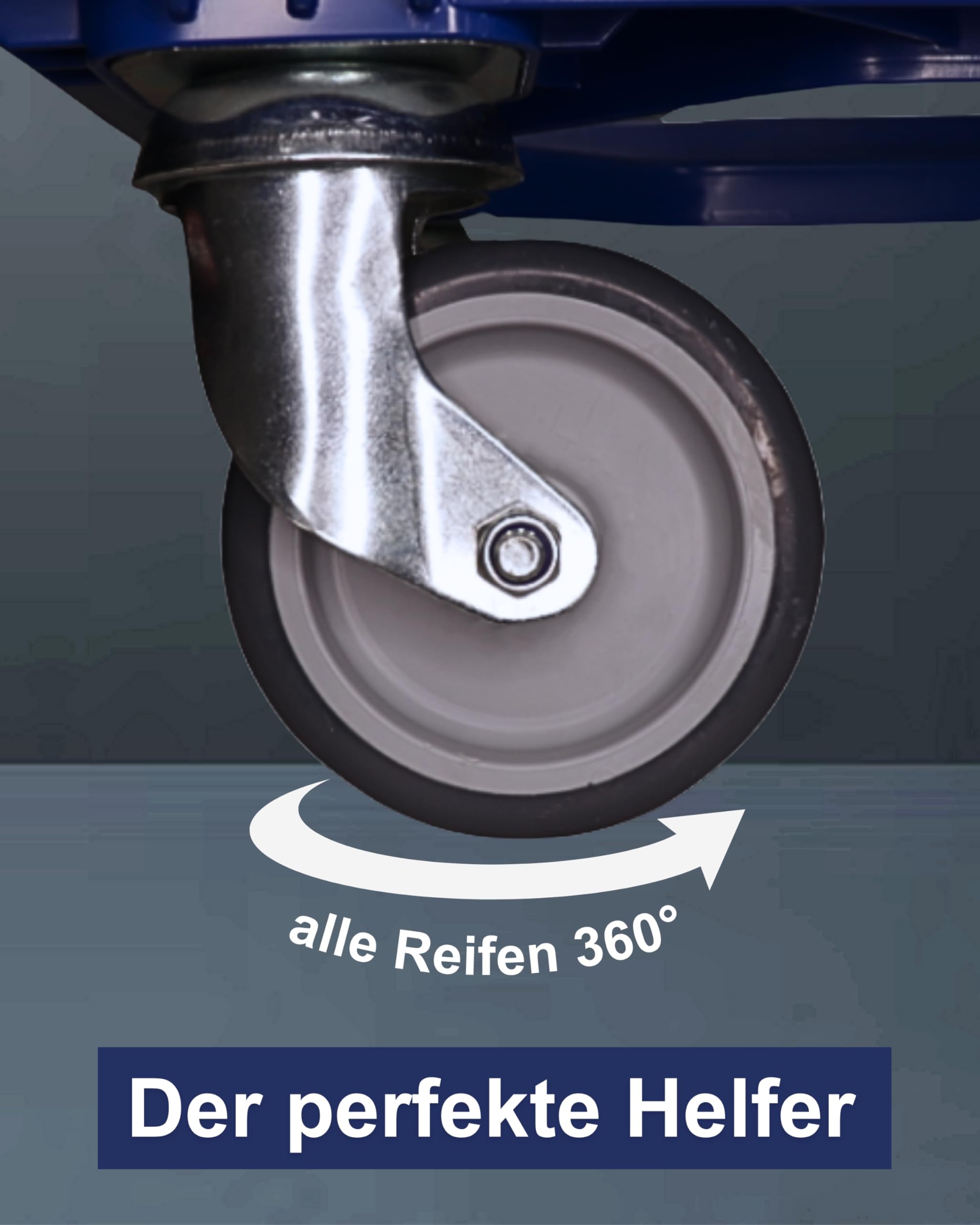 Transportroller Kunststoff 60x40 cm Blau – 4 Leichtlauf-Lenkrollen Ø100 mm, Traglast 250 kg – wendige, stabile Transporthilfe für Kisten & Euroboxen