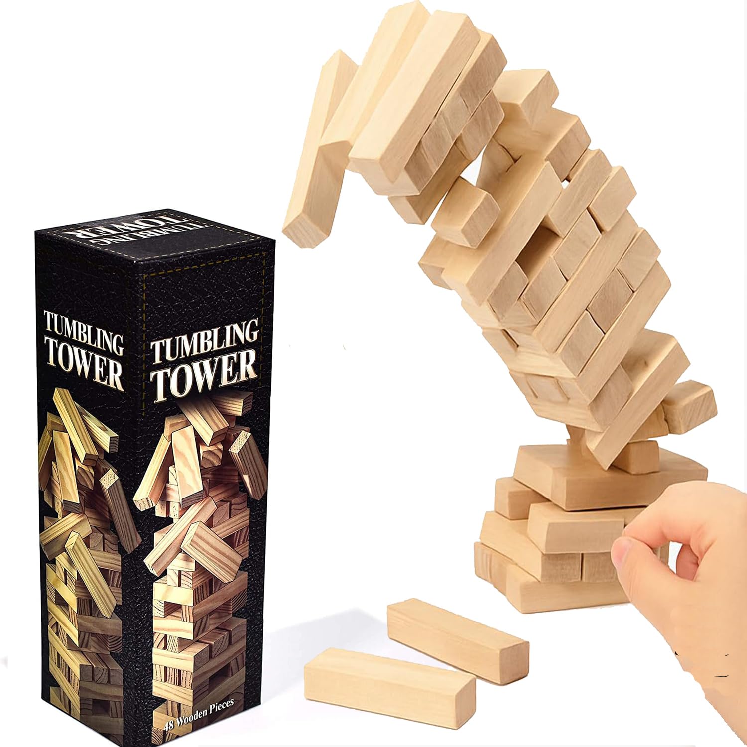 Toyrific Premium Wooden Tower Balance Blocks Game 39 Pieces Stacking Game for Kids Adults Family Party Indoor Outdoor Tabletop Premium Gift Set