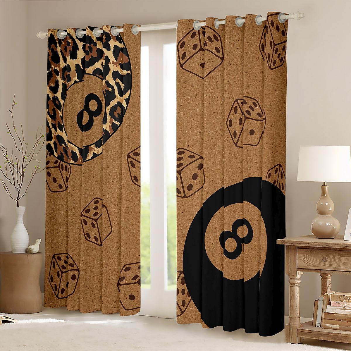 Homewish Funky Y2K modne zasłony okienne, 117 x 137 cm, 2 zestawy paneli – lampart szczęście 8 kul zasłony zaciemniające retro lampart nadruk geparda zasłony okienne księżniczka moda kości