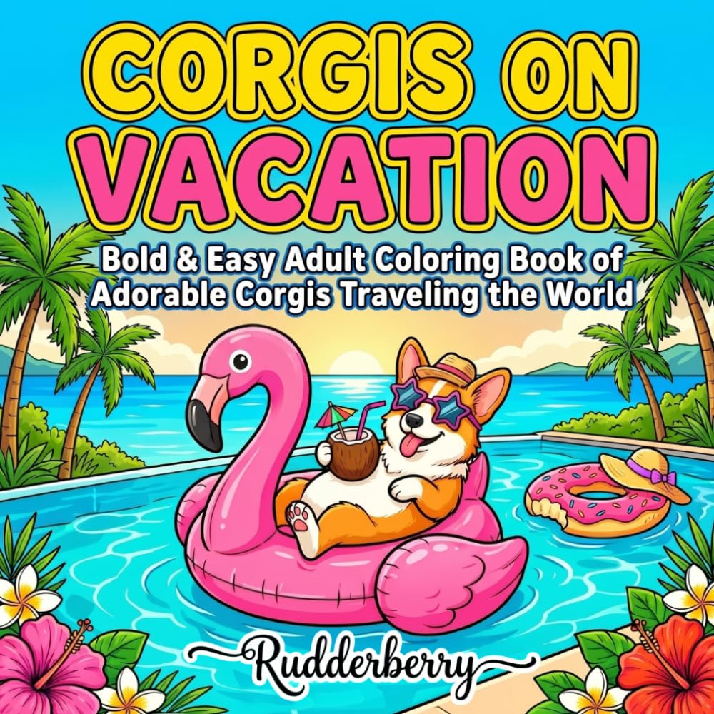 Corgis On Vacation: Bold & Easy Adult Coloring Book: 50 Hilarious Illustrations of Adorable Corgis Traveling the World — Relaxing Dog Coloring for Corgi Lovers (The Rudderberry Corgi Collection)