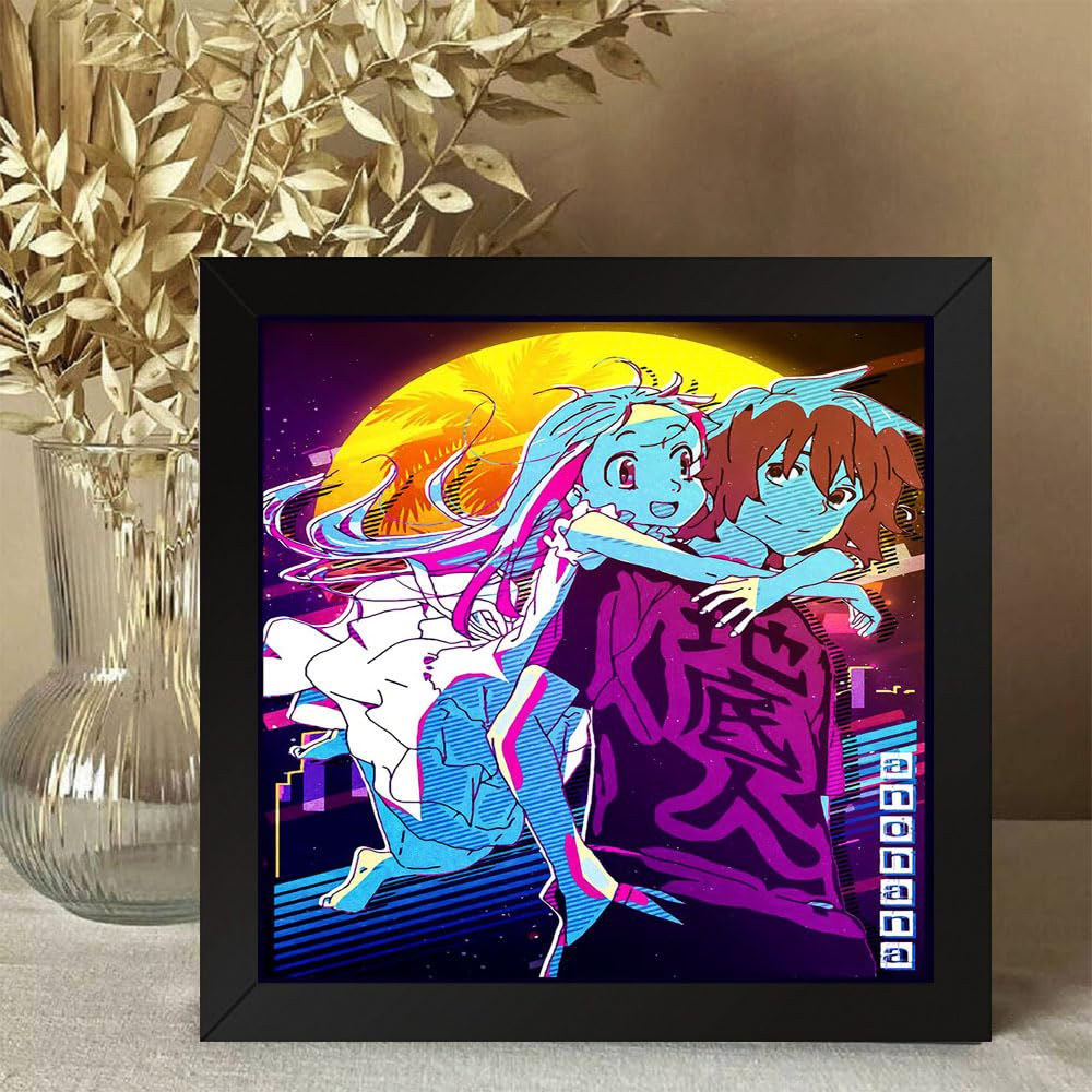 GADGETS WRAP Printed Photo Frame Matte Painting for Home Office Studio Living Room Decoration (10x10inch Black Framed) - Anohana Retro