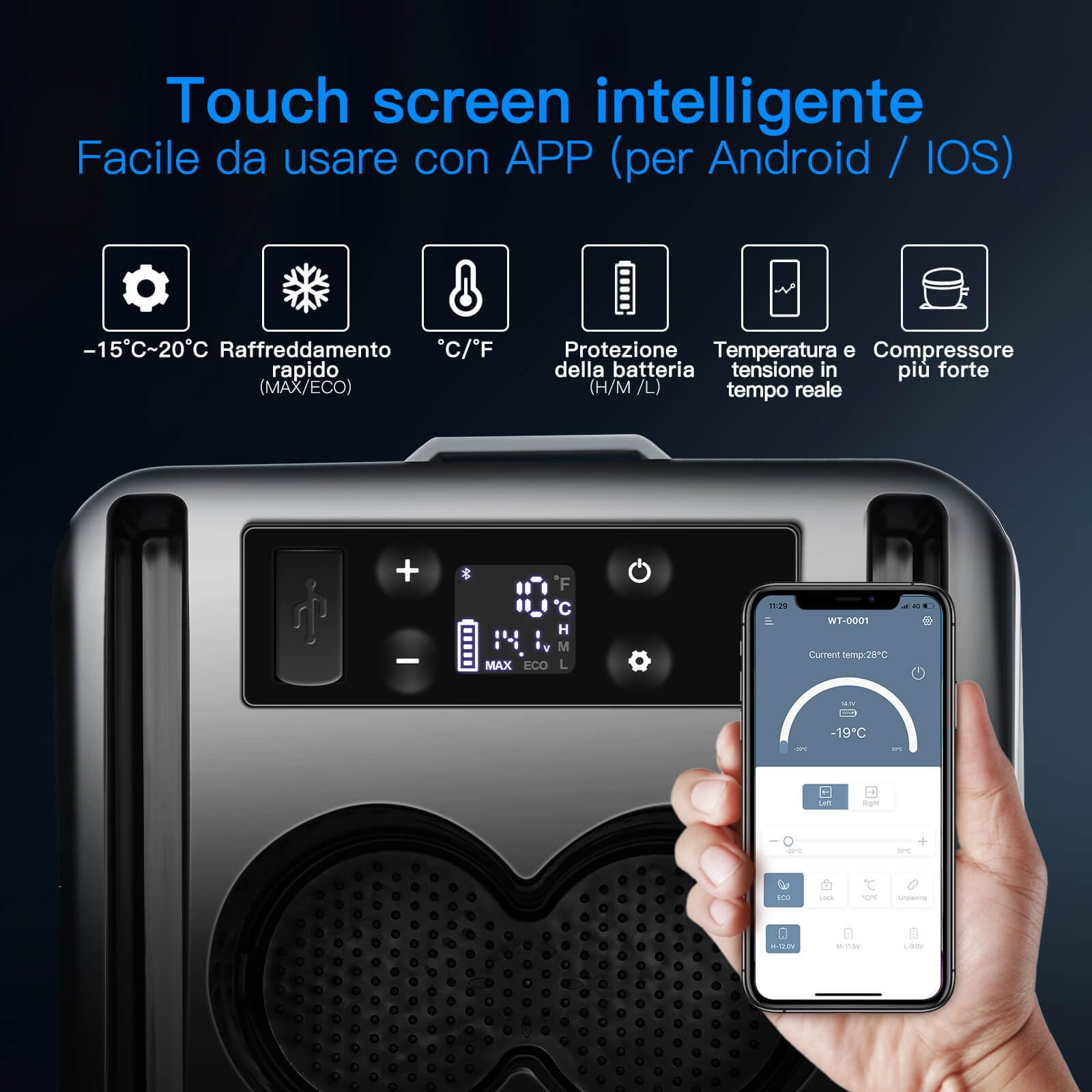 AAOBOSI Frigo Portatile per Auto, Frigorifero Portatile Elettrico, Frigoriferi Congelatore, Manuale&APP Controllo, 12/24V DC Congelatori per Viaggio, Picnic, Campeggio, Uso Home
