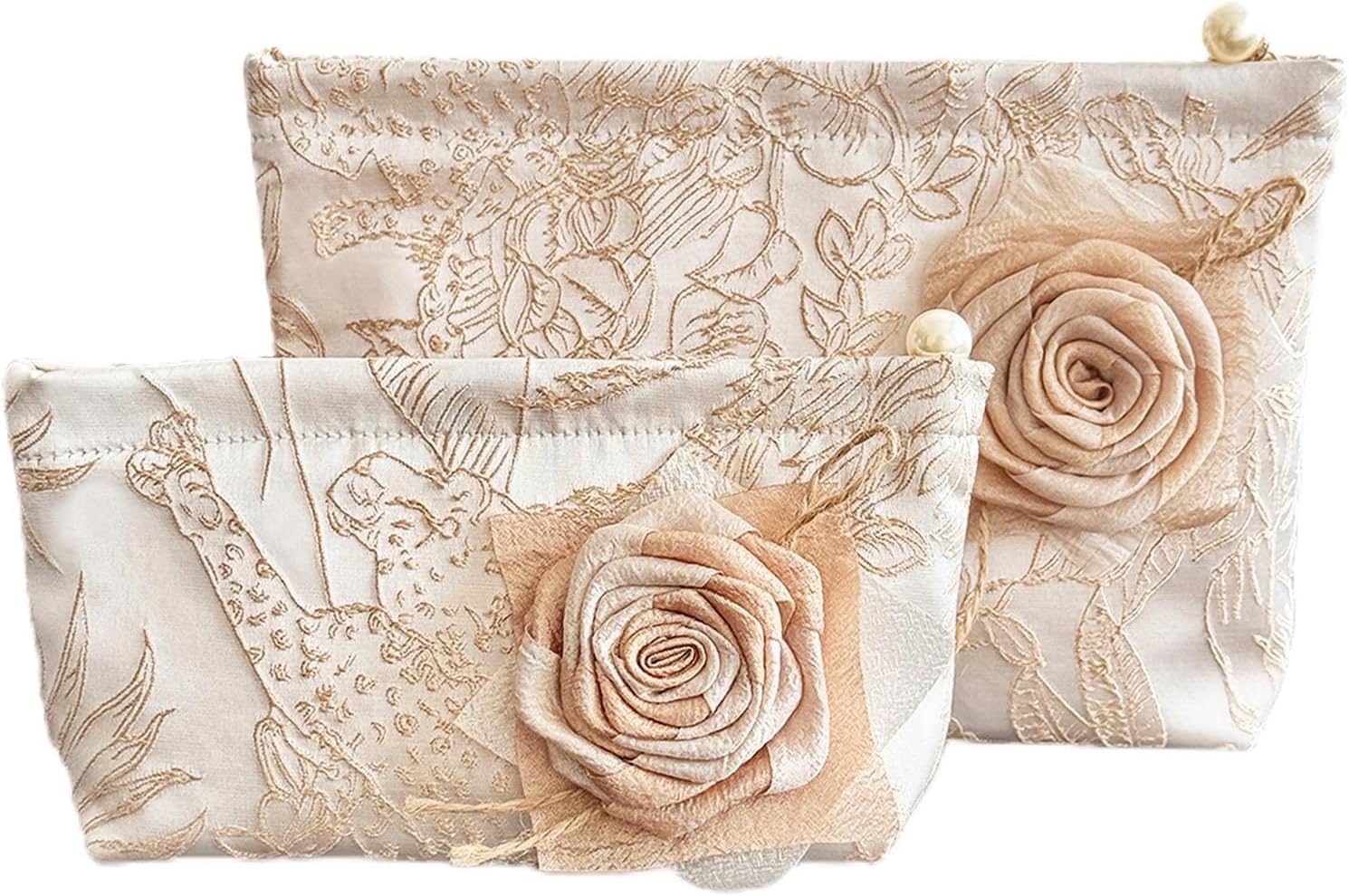 2 Pcs Flower Cosmetic Makeup Bag Set, Large Capacity Travel Accessory Toiletry Bag with Zipper Pouch – Women’s Beauty Storage Organizer