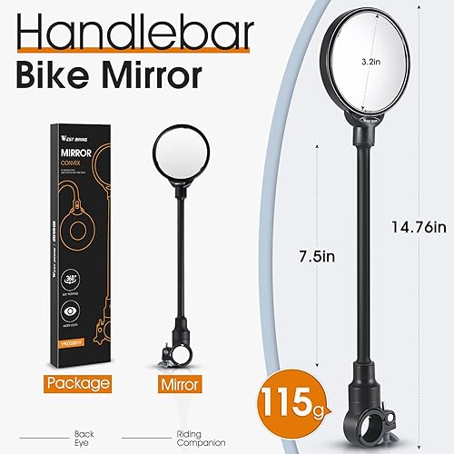 Miniatura 13 de West Biking Espejo de bicicleta para manubrio, espejo retrovisor giratorio ajustable para bicicleta, espejos de seguridad convexos acrílicos de gran